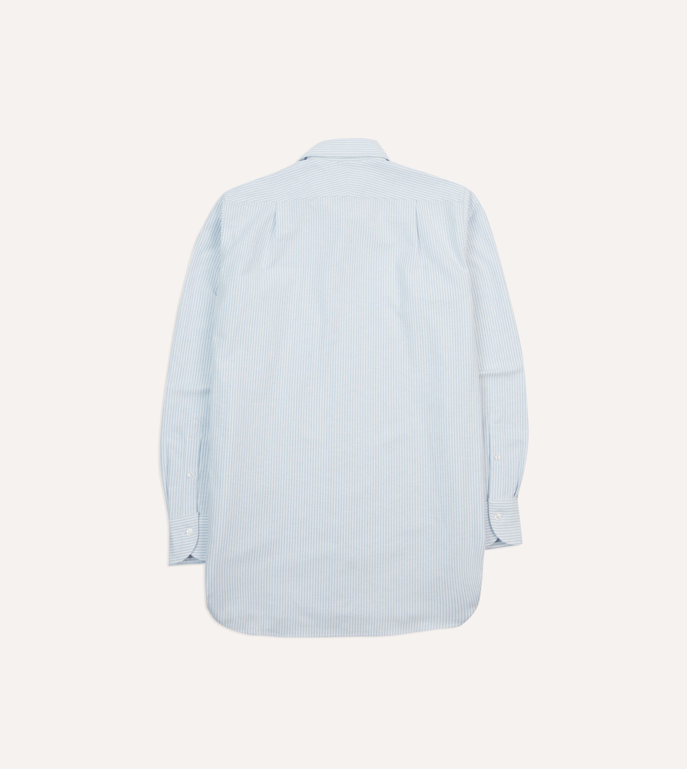 Light Blue and White Ticking Stripe Cotton Oxford Cloth Long Point Collar Shirt - Image 6