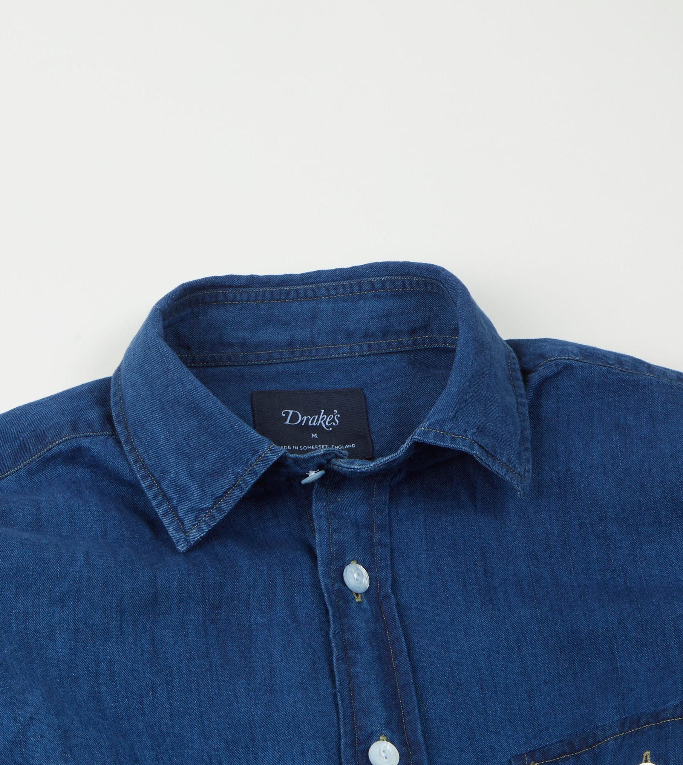 Blue Cotton Linen Two-Pocket Work Shirt - Image 4