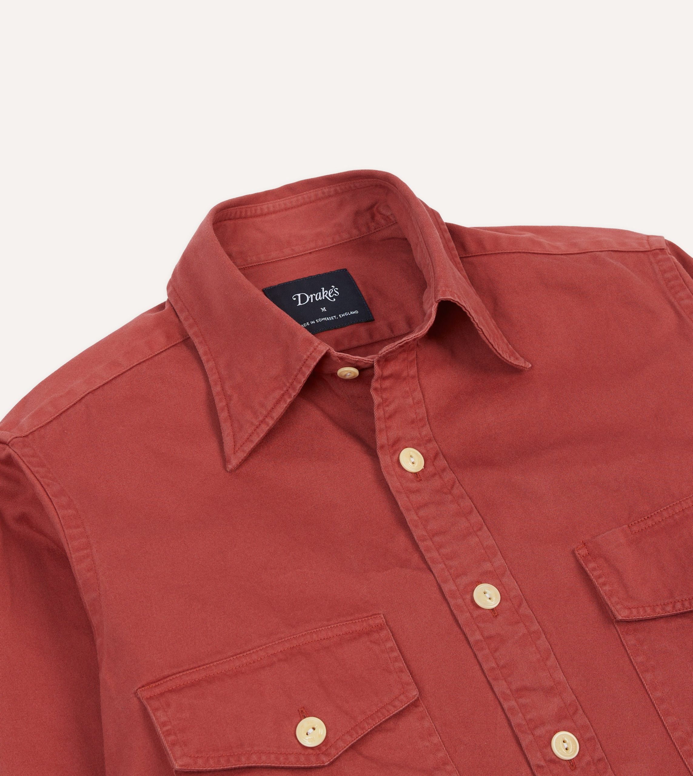 Red Cotton Long Point Collar Work Shirt - Image 3