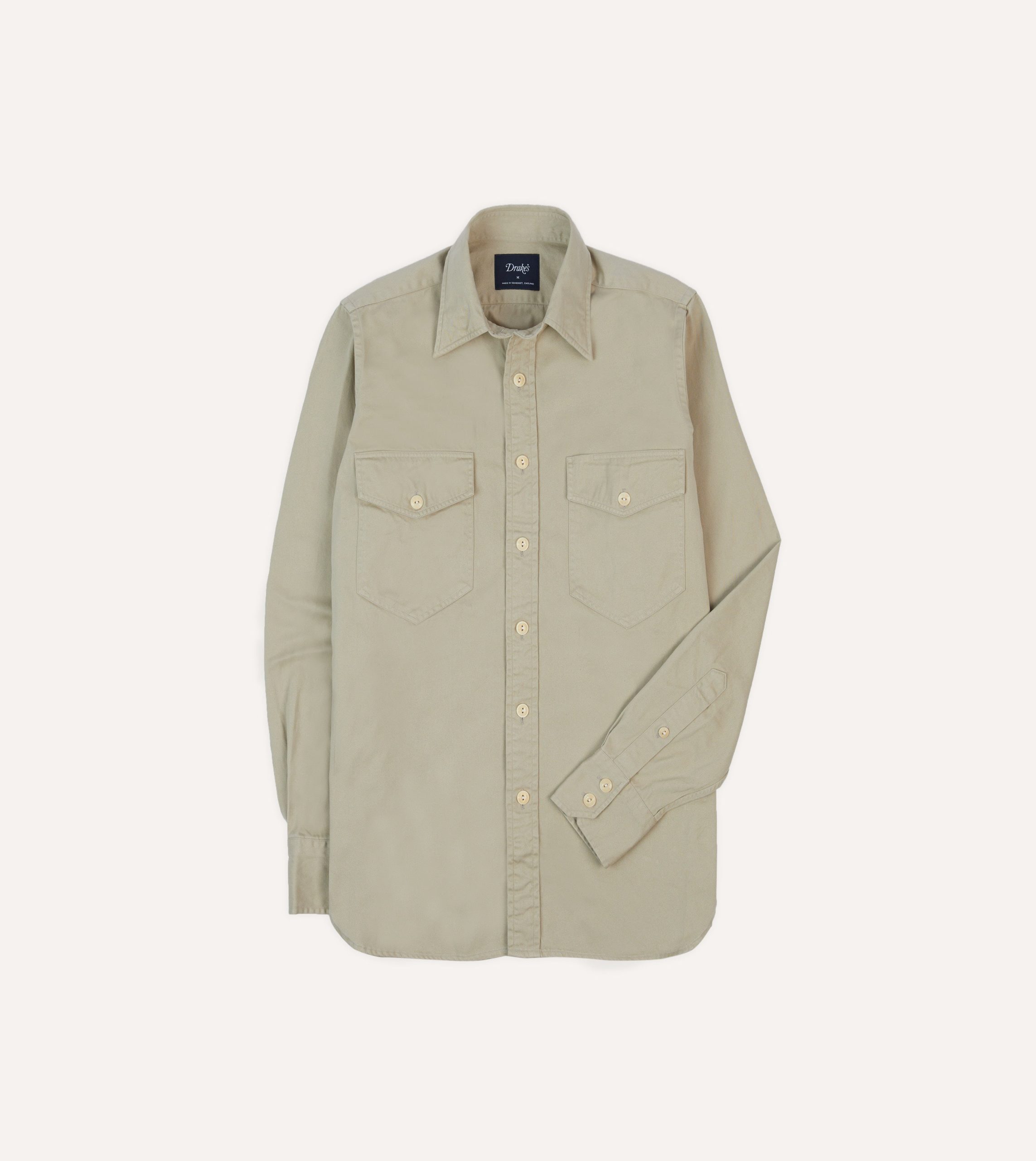 Stone Cotton Long Point Collar Work Shirt