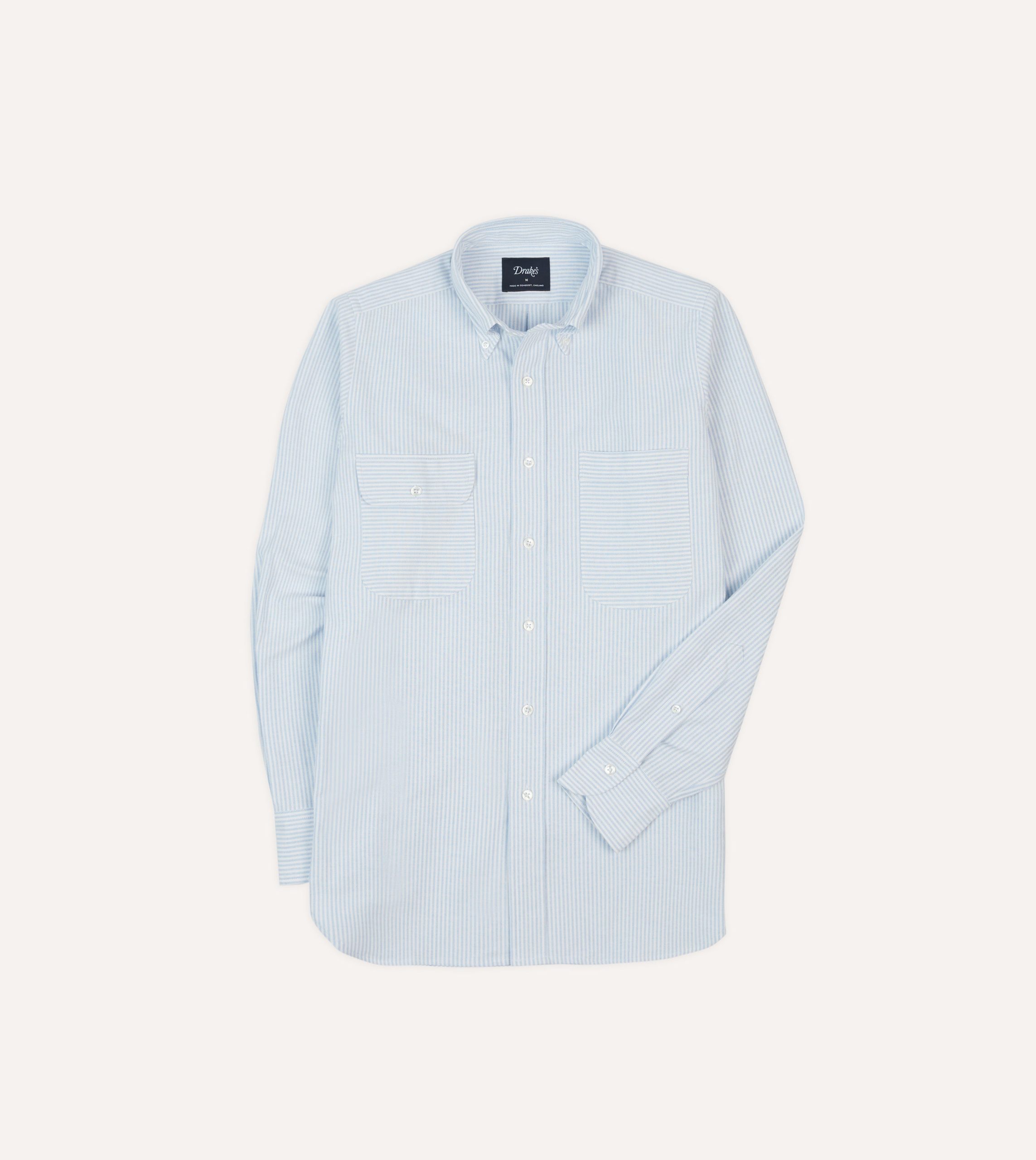 Blue Ticking Stripe Oxford Cloth Button-Down Work Shirt