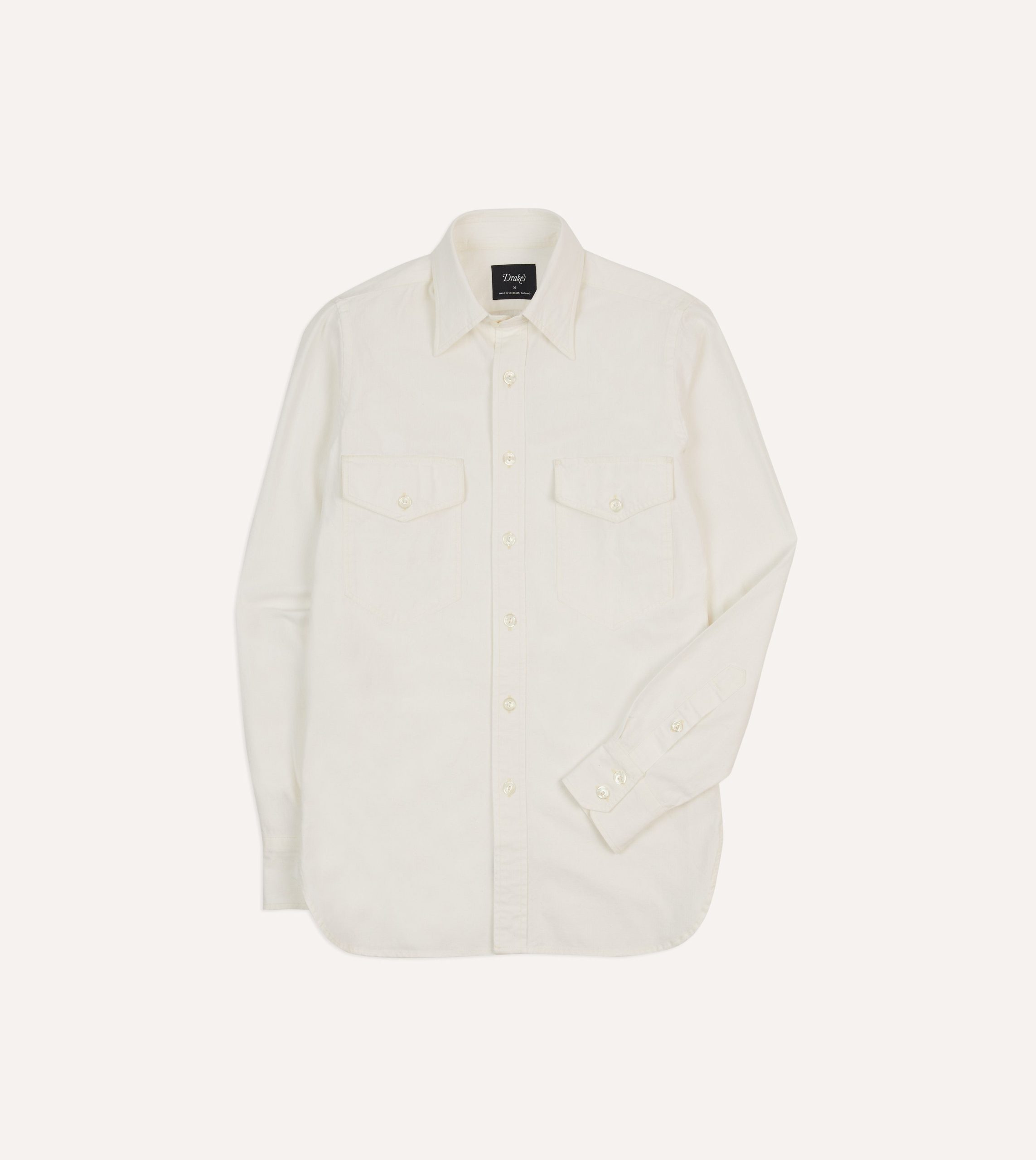White Cotton Two-Pocket Work Shirt