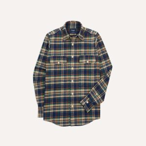 Indigo Check Cotton Two-Pocket Work Shirt