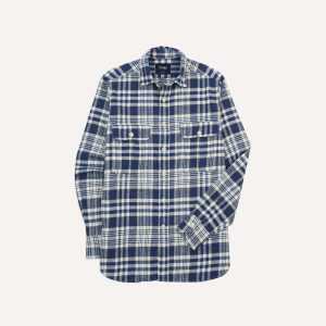Blue Check Brushed Cotton Two-Pocket Work Shirt