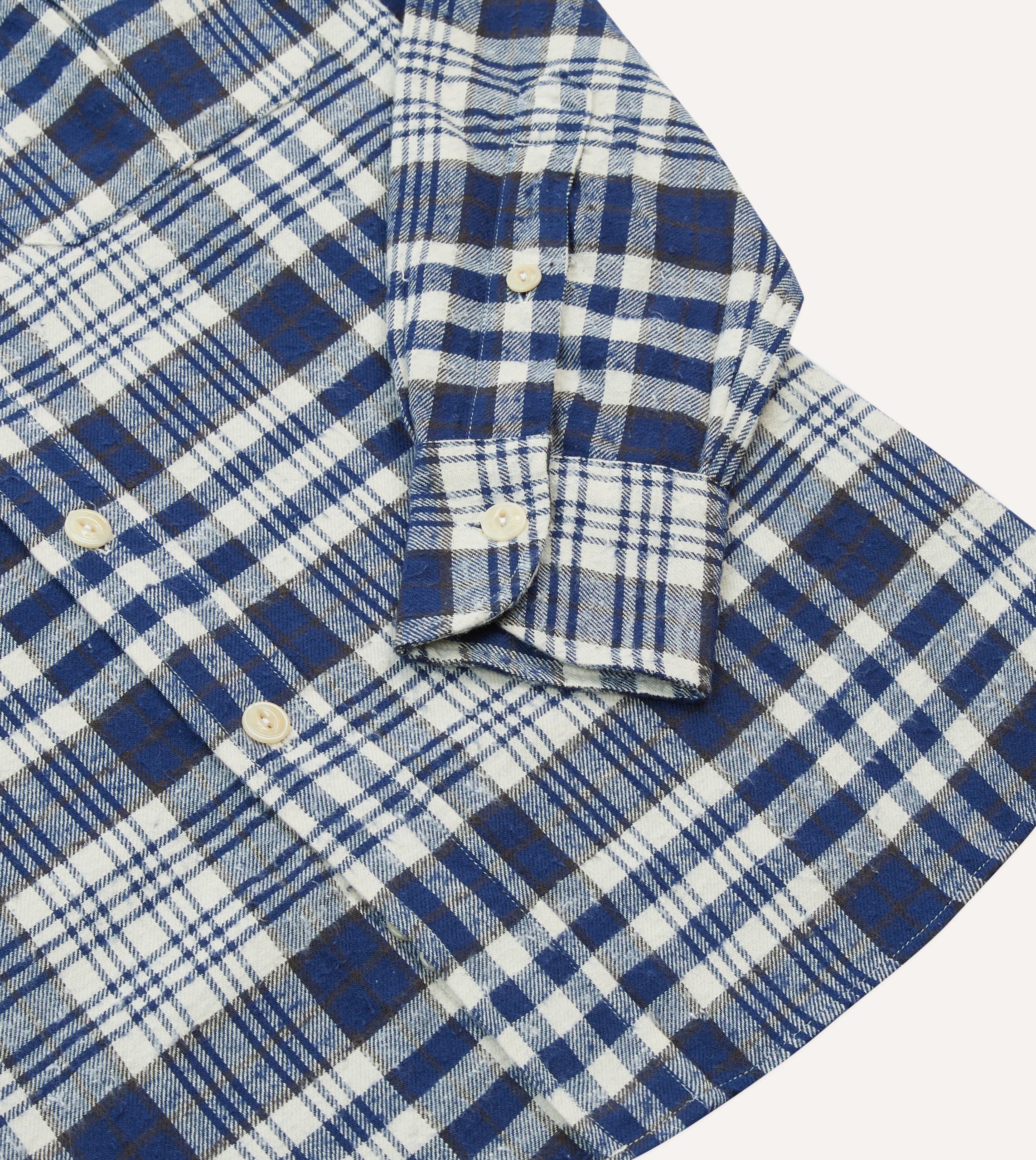 Blue Check Brushed Cotton Two-Pocket Work Shirt - Image 5