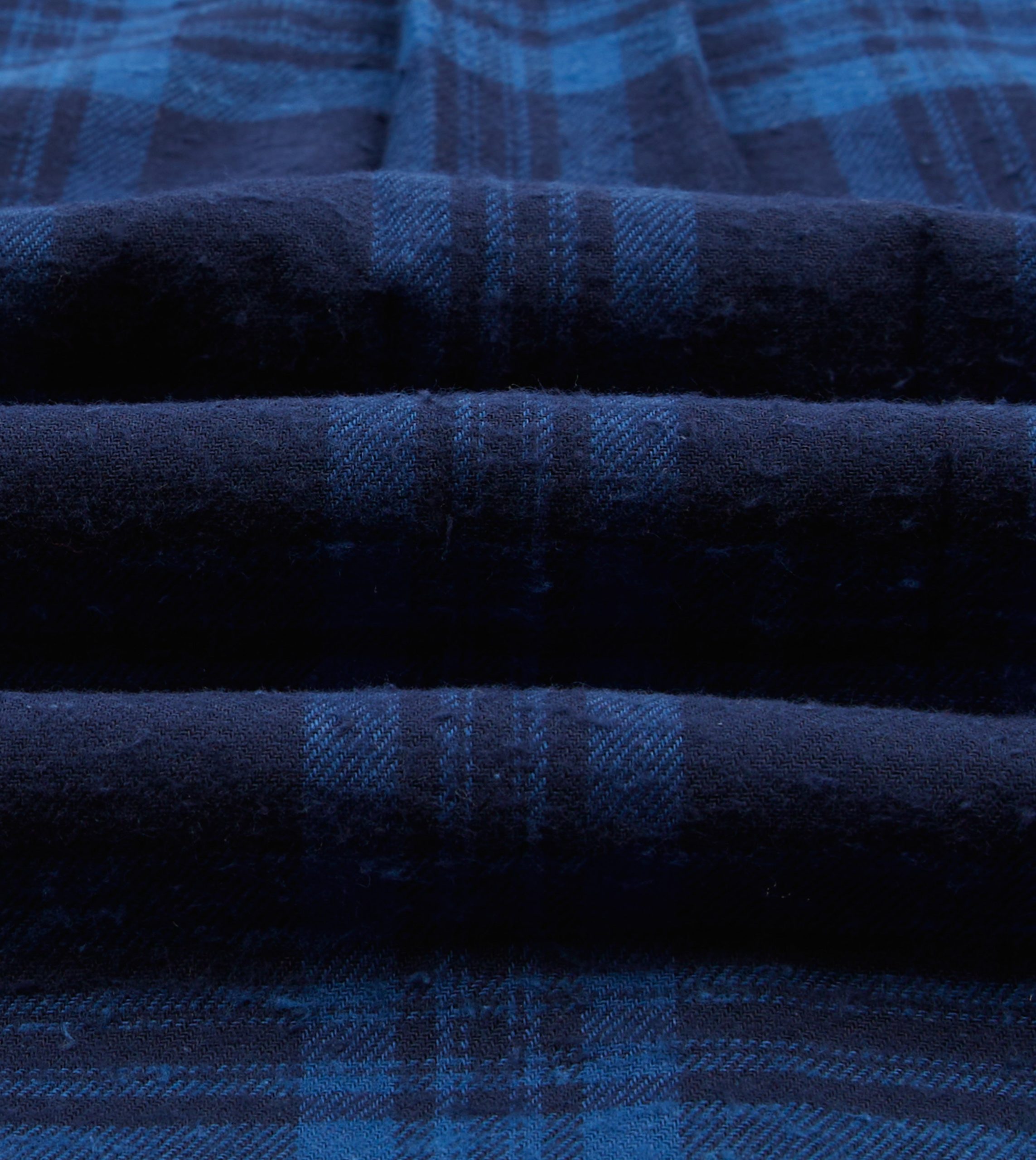 Navy Check Brushed Cotton Two-Pocket Work Shirt - Image 2