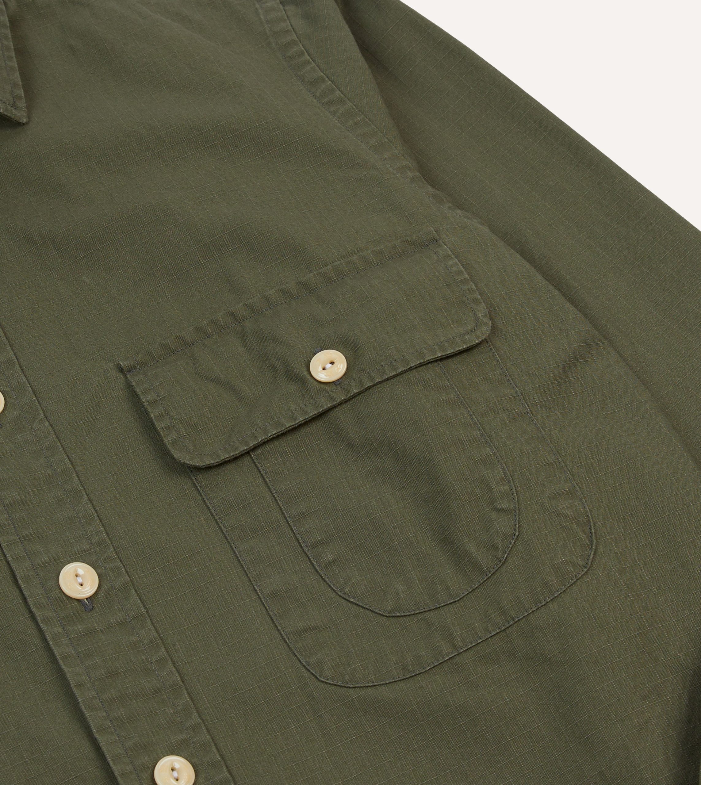 Olive Ripstop Cotton Work Shirt - Image 4