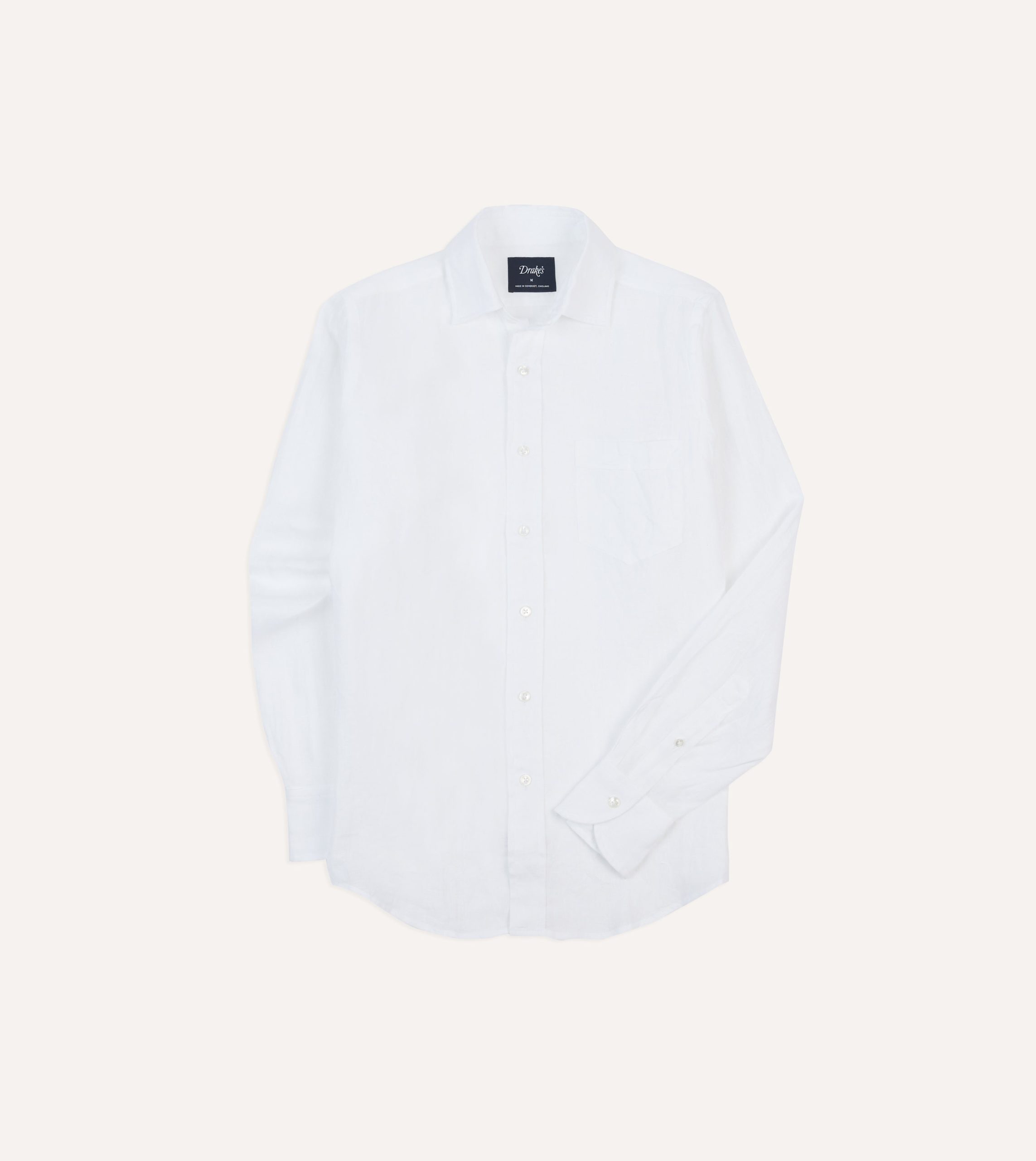 White Linen Spread Collar Shirt