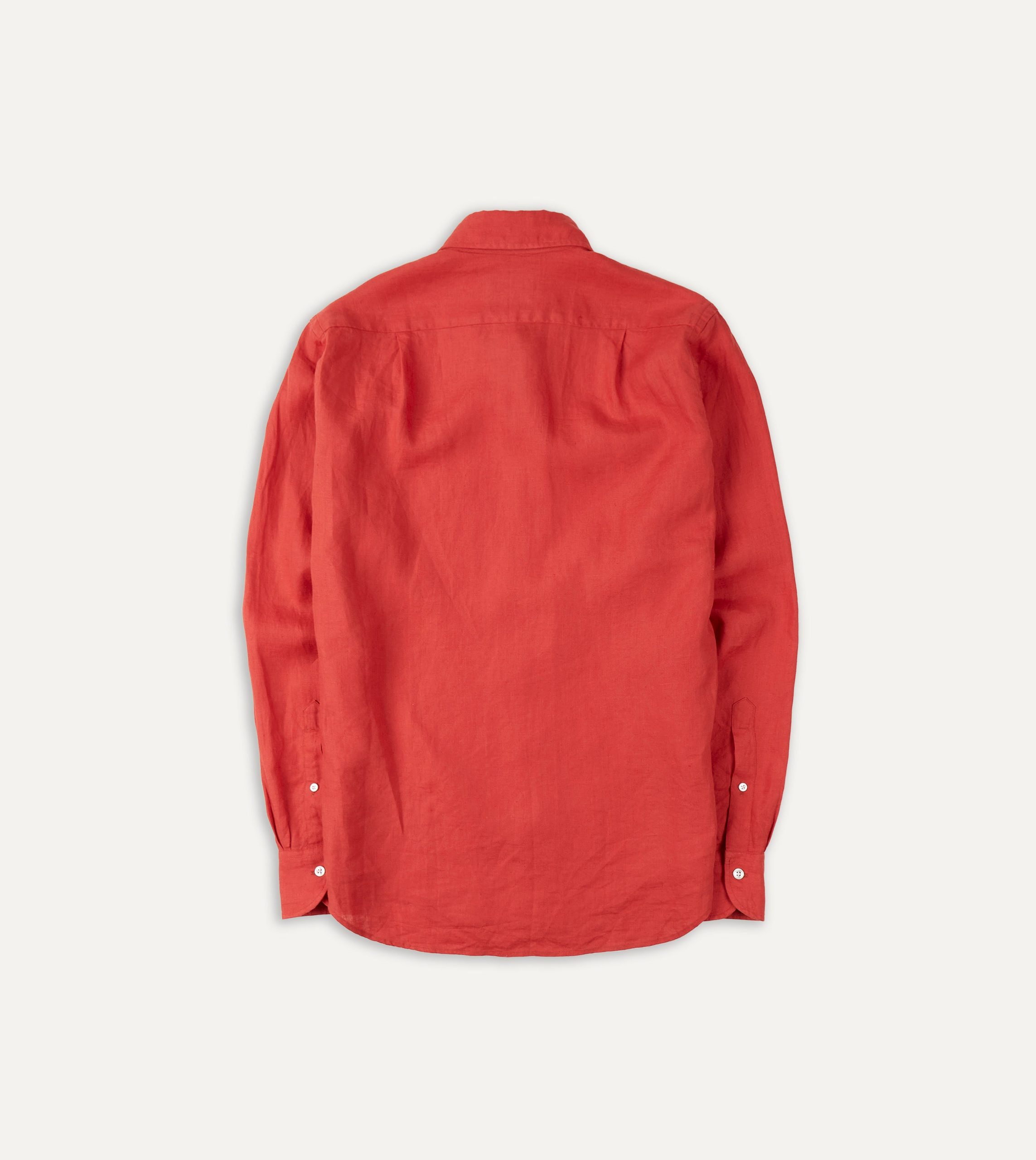 Red Linen Spread Collar Shirt - Image 3