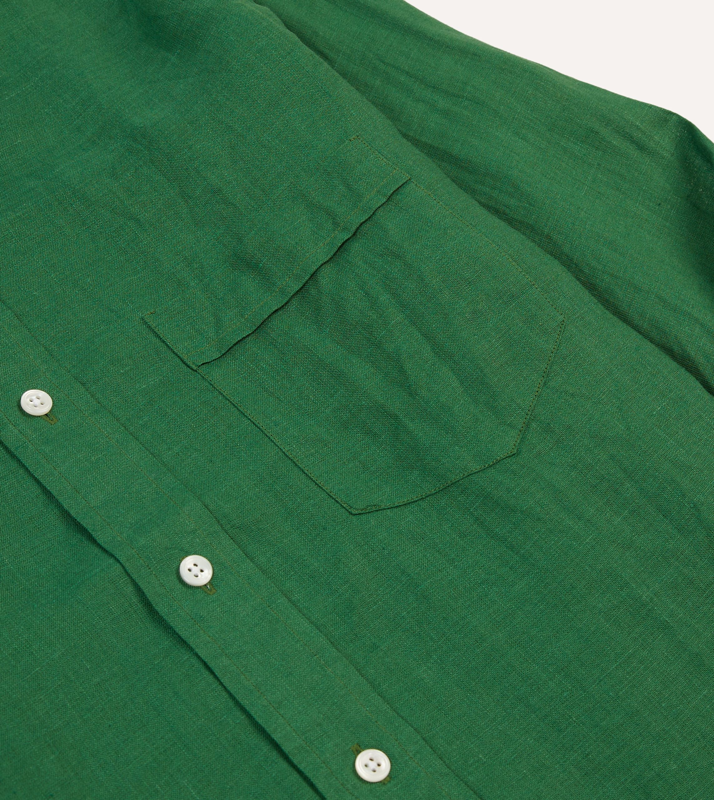 Forest Green Linen Spread Collar Shirt - Image 4