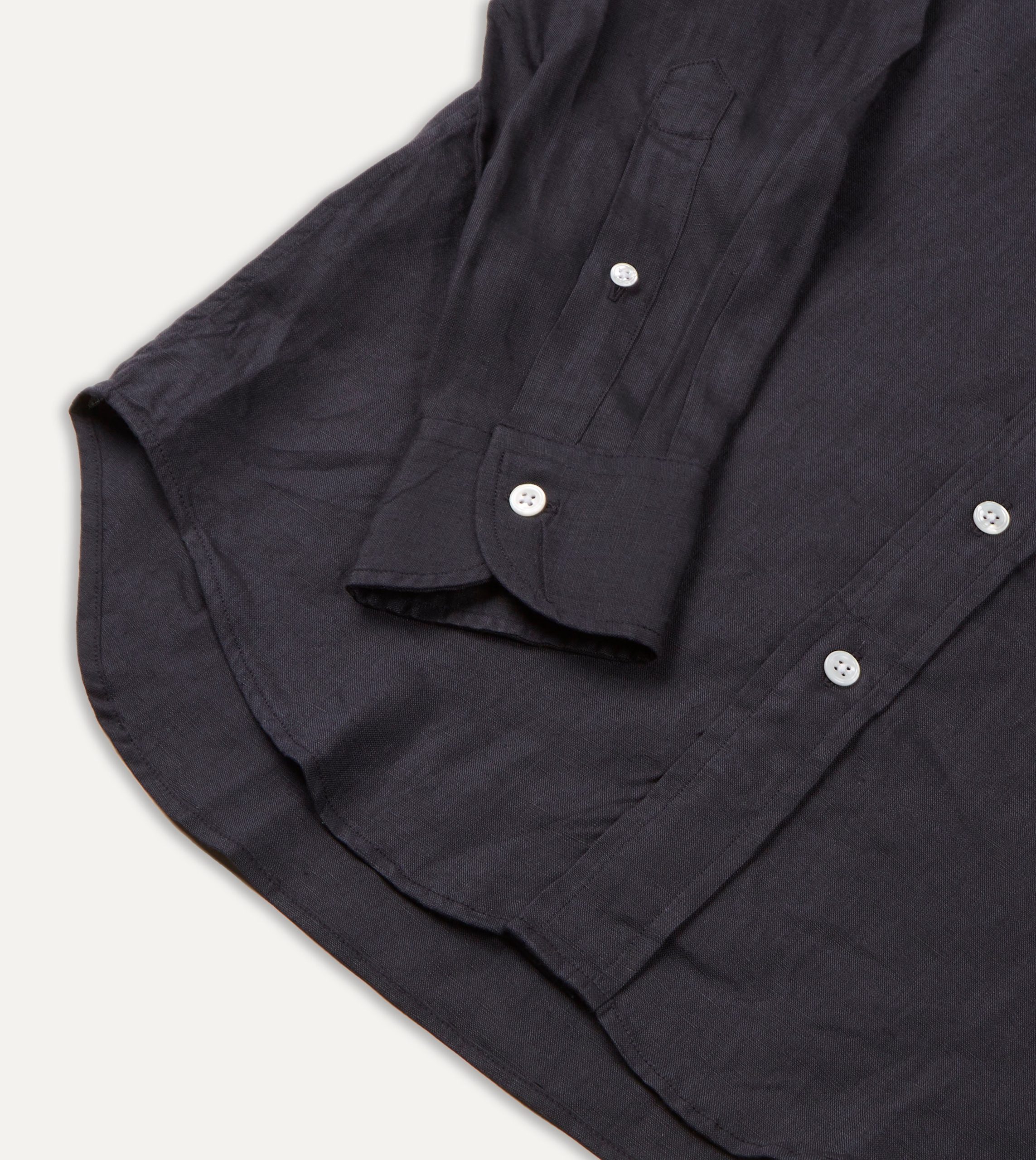 Dark Navy Linen Spread Collar Shirt - Image 5