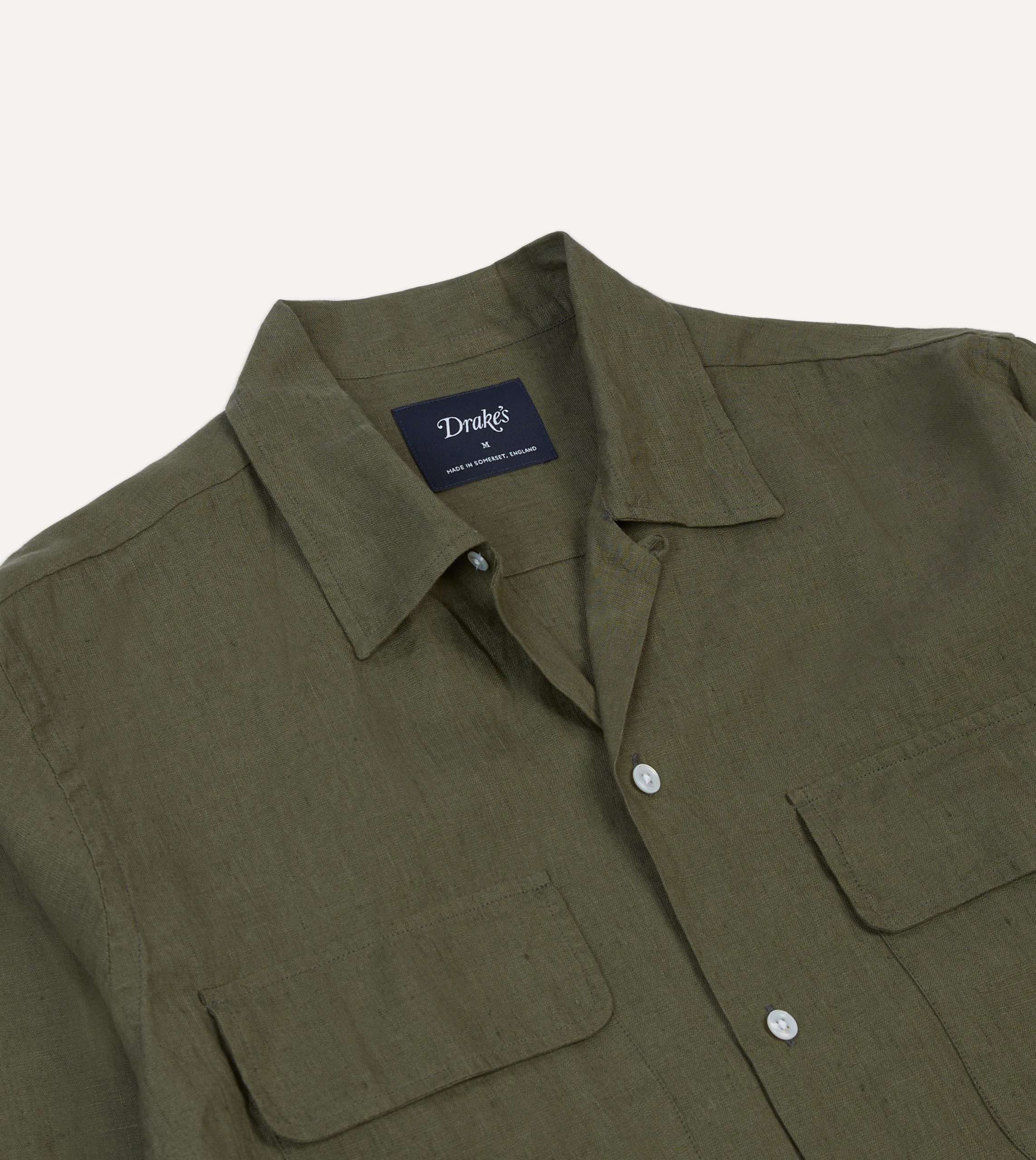 Khaki Linen Camp Collar Long Sleeve Shirt - Image 3