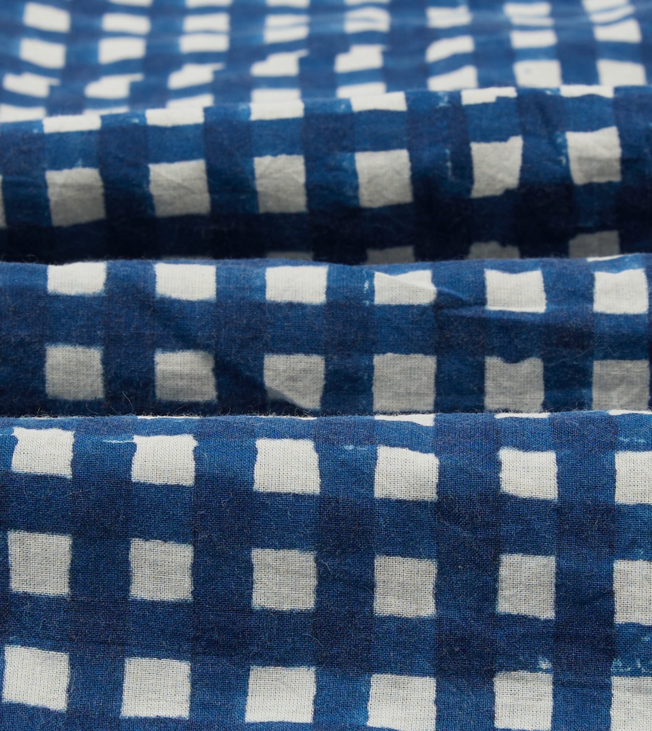 Navy Gingham Check Block Print Cotton Camp Collar Short Sleeve Shirt - Image 2