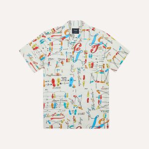 Dance Steps Print Cotton Camp Collar Short Sleeve Shirt