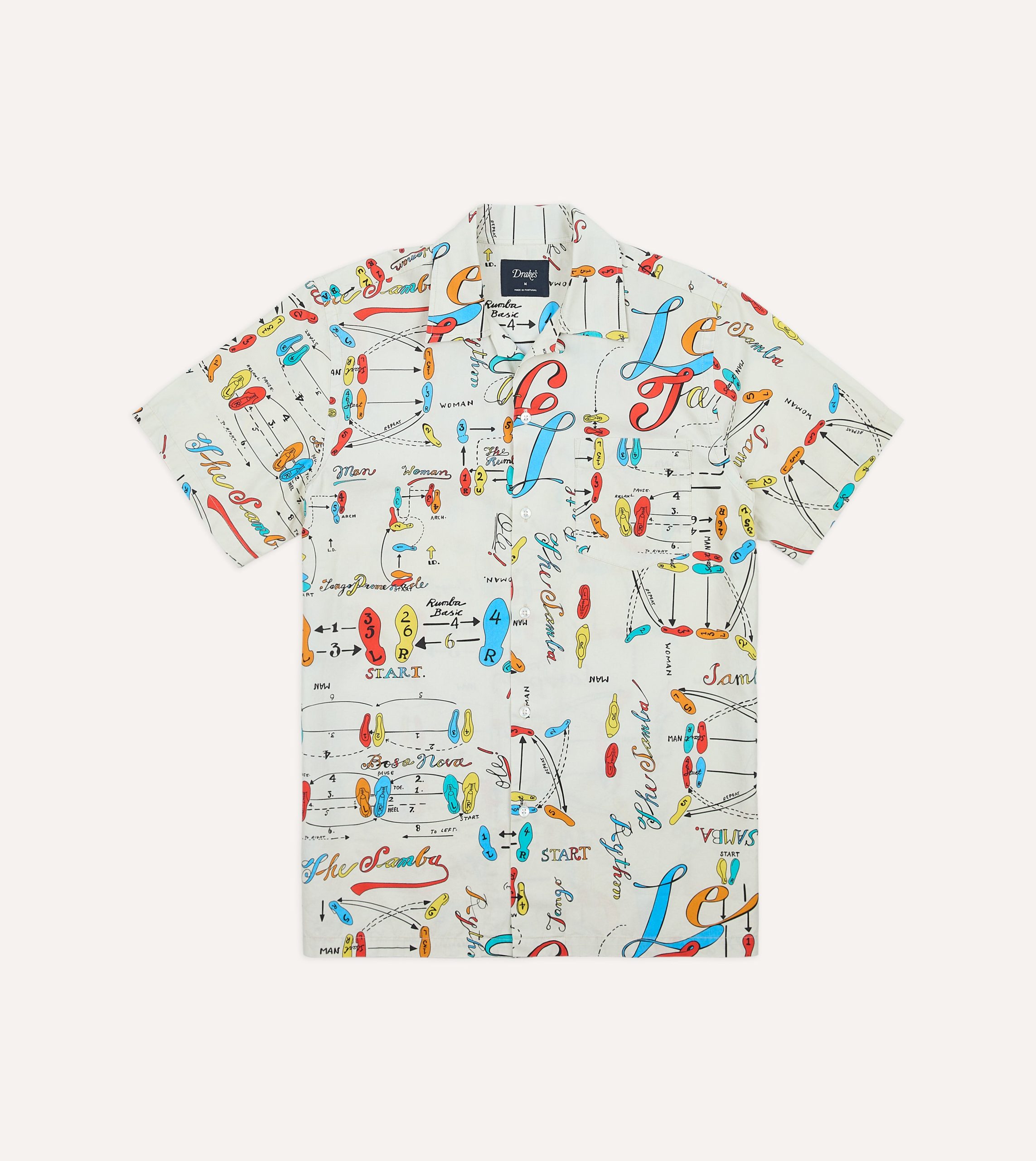 Dance Steps Print Cotton Camp Collar Short Sleeve Shirt