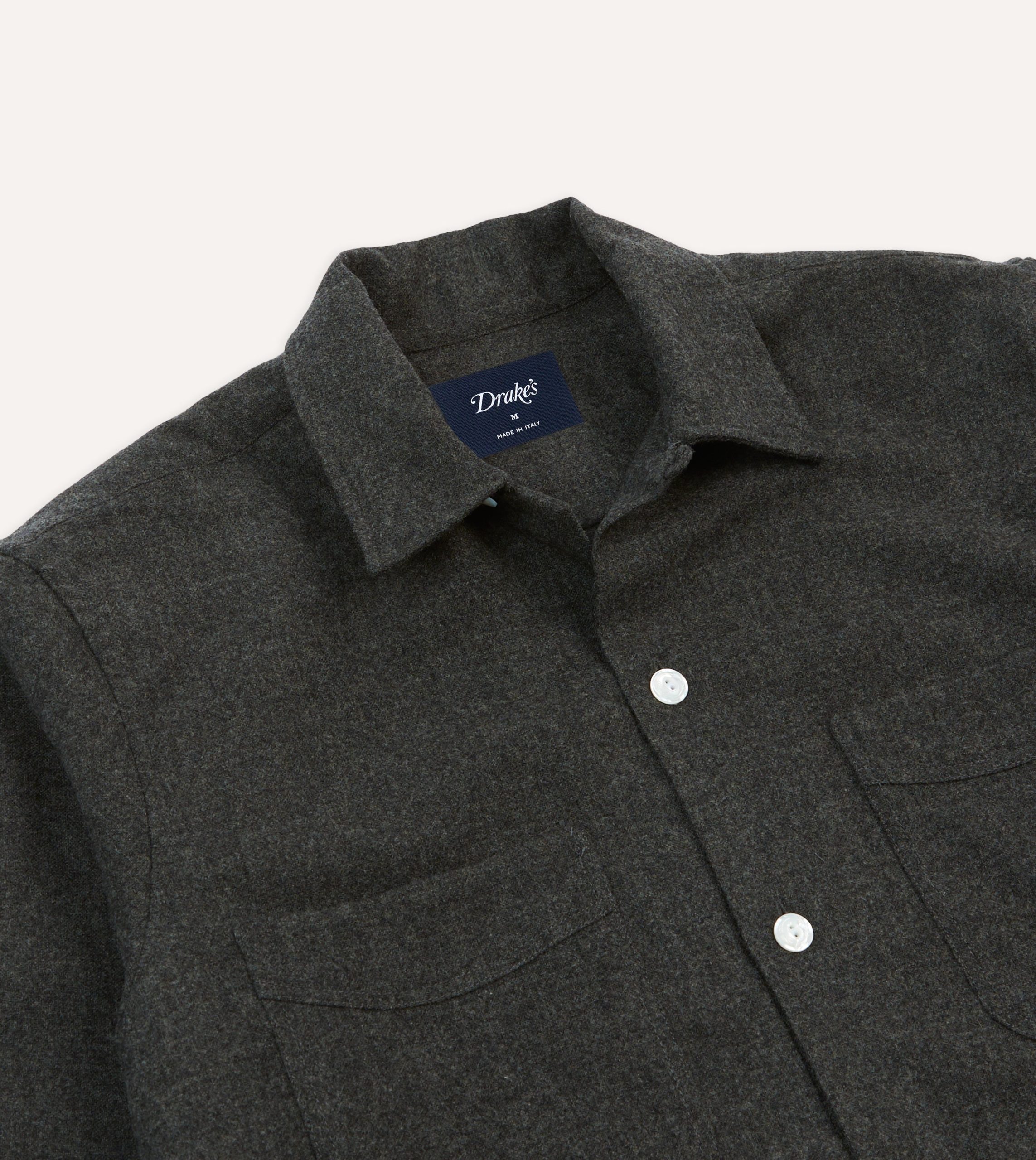 Grey Wool Four-Pocket Camp Collar Work Shirt - Image 3