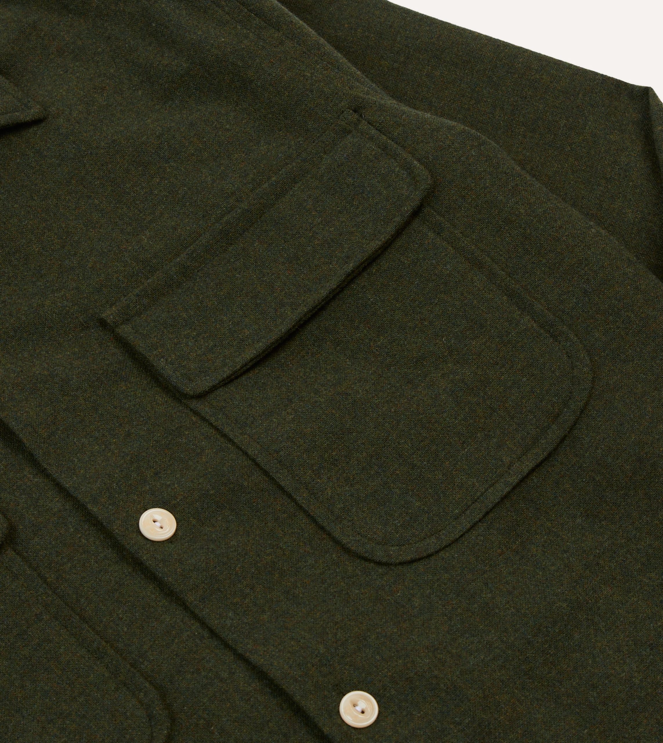 Dark Green Wool Two-Pocket Camp Collar Work Shirt - Image 4