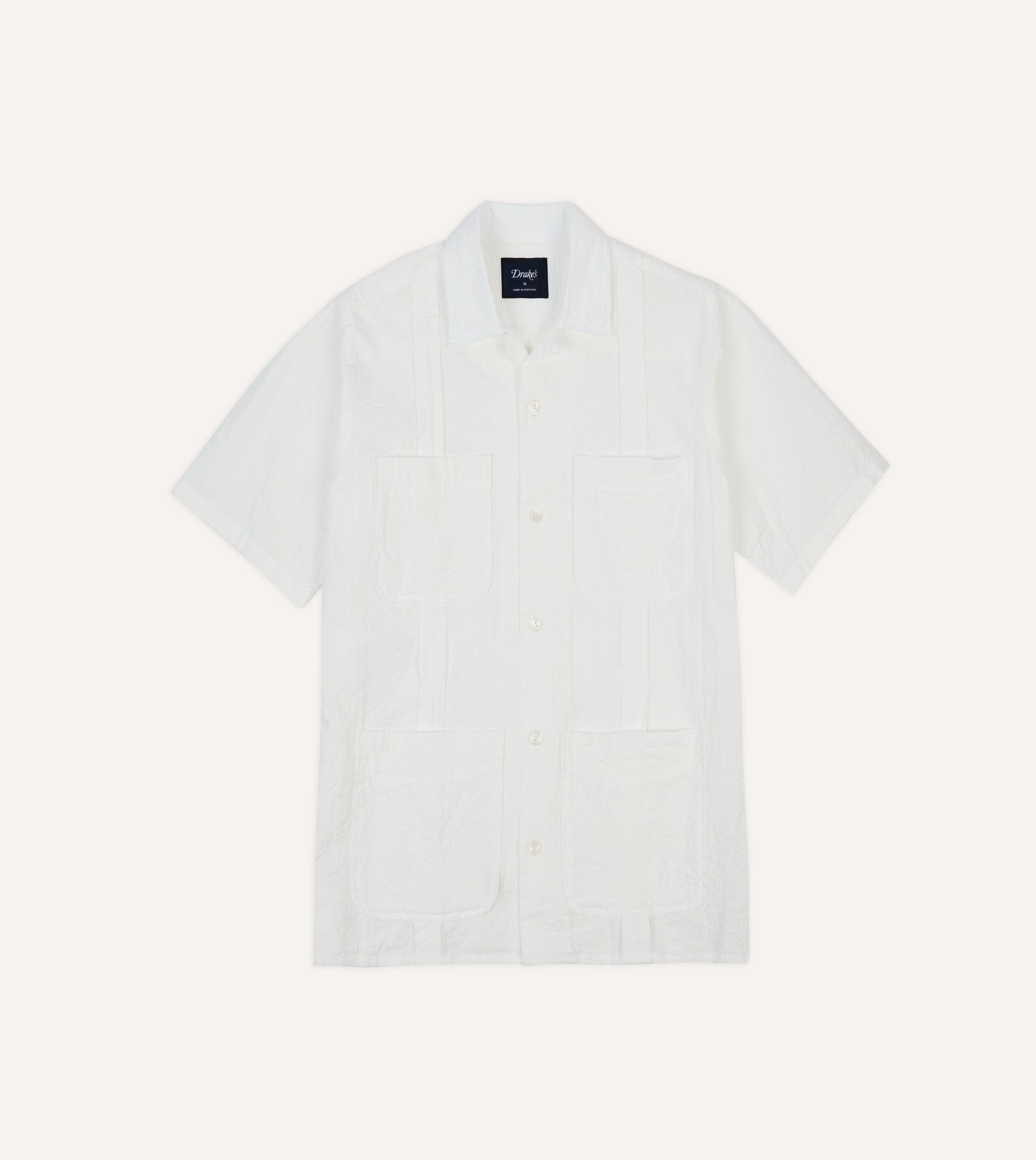 White Cotton-Linen Short Sleeve Cuban Shirt