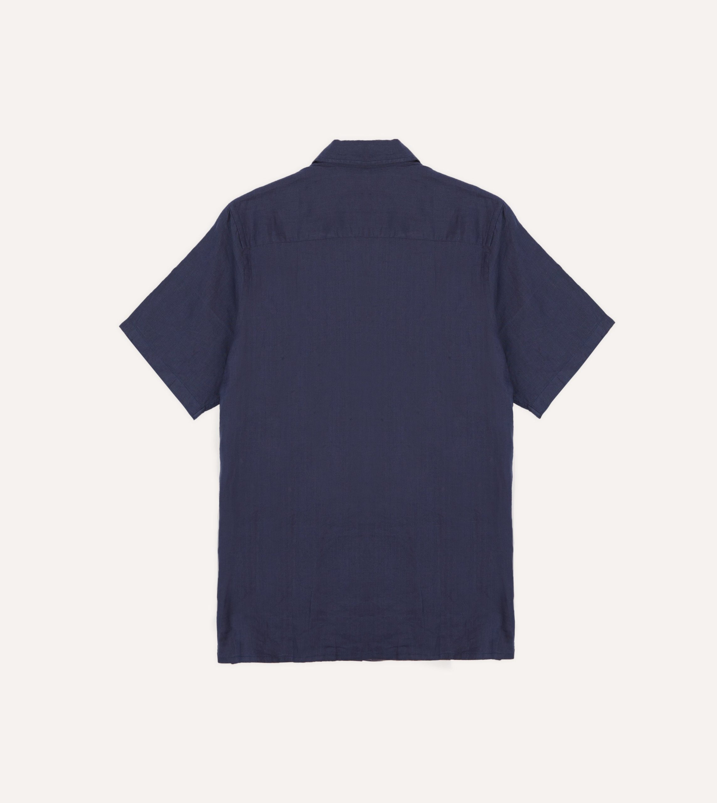 Navy Linen Short Sleeve Cuban Shirt - Image 6
