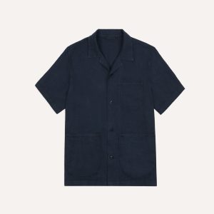 Indigo Linen Short Sleeve Safari Shirt
