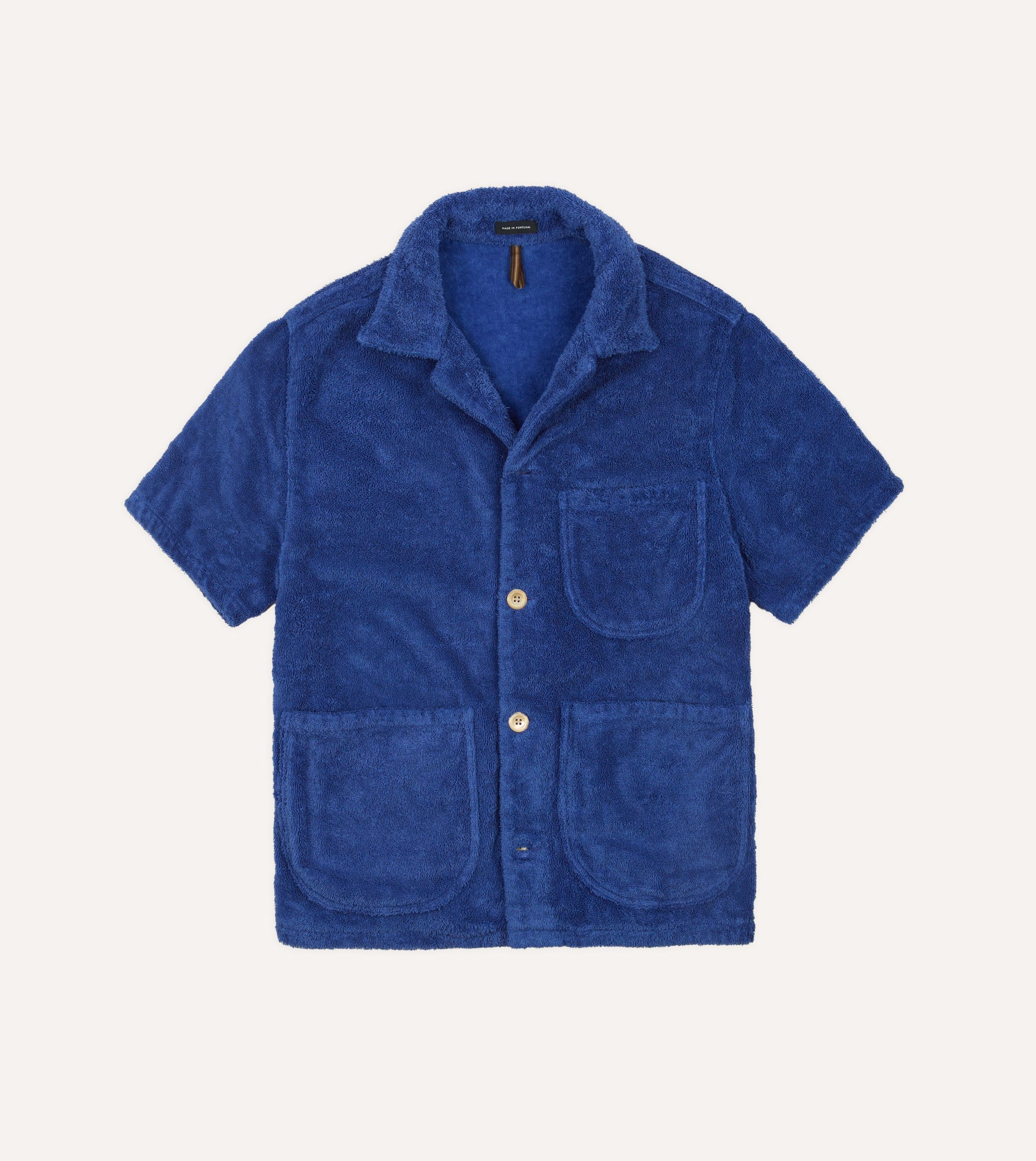 Blue Cotton Terry Towelling Short Sleeve Safari Shirt