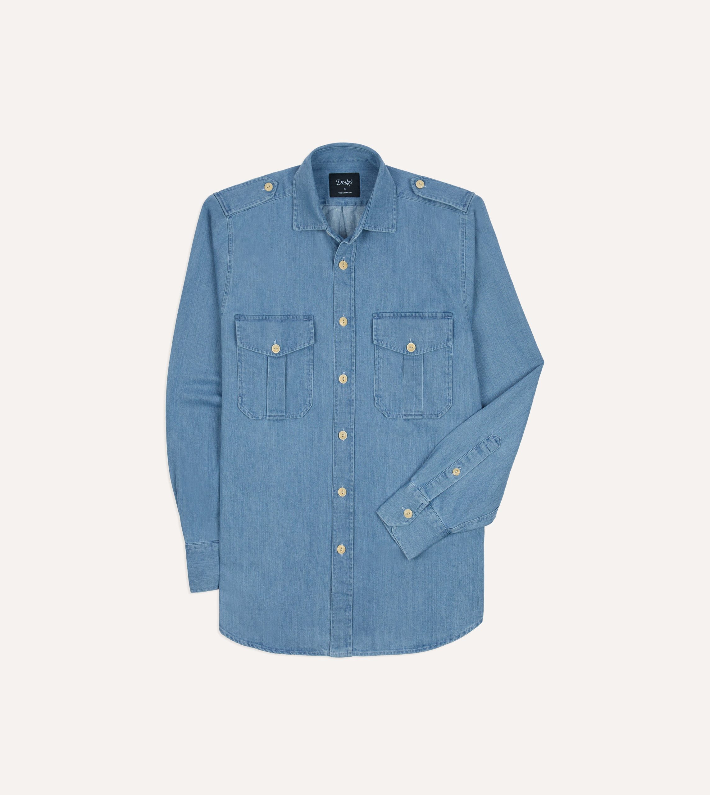 Bleach Wash Denim Military Shirt