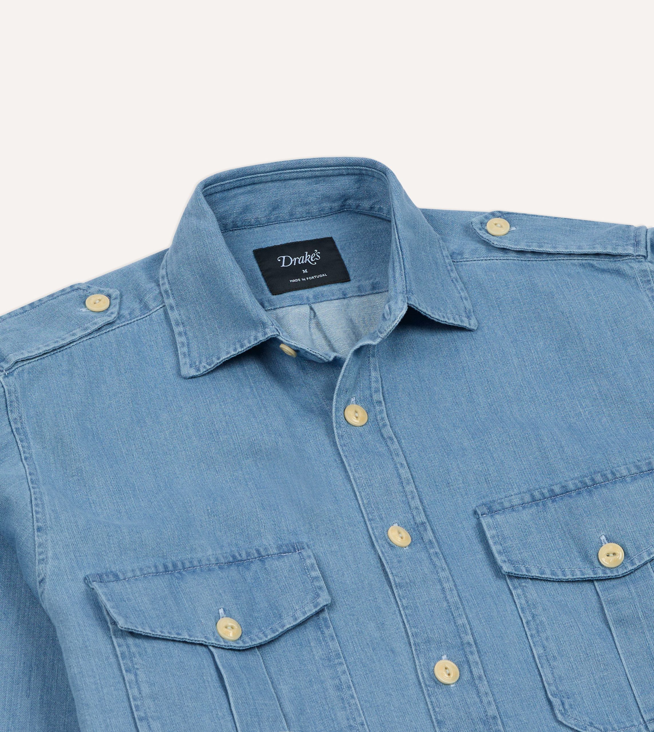 Bleach Wash Denim Military Shirt - Image 3