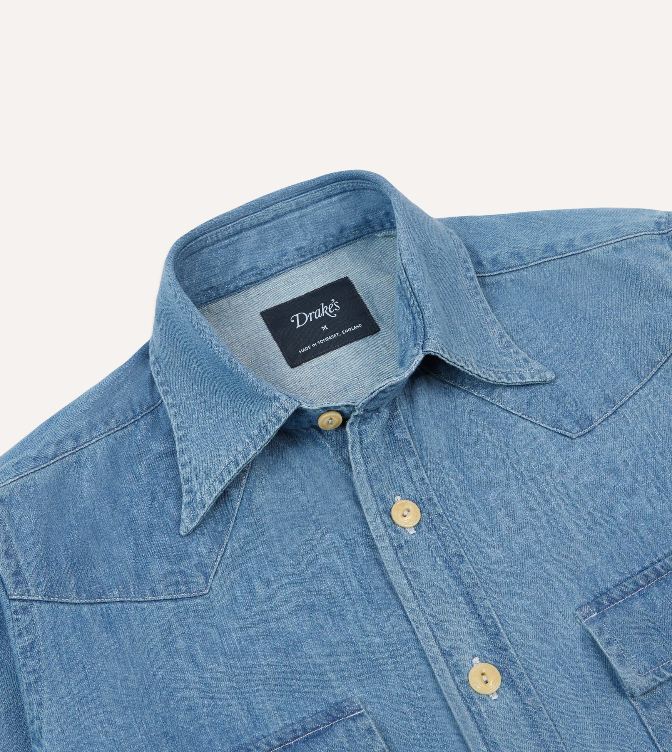 Bleach Wash Denim Two-Pocket Western Shirt - Image 3