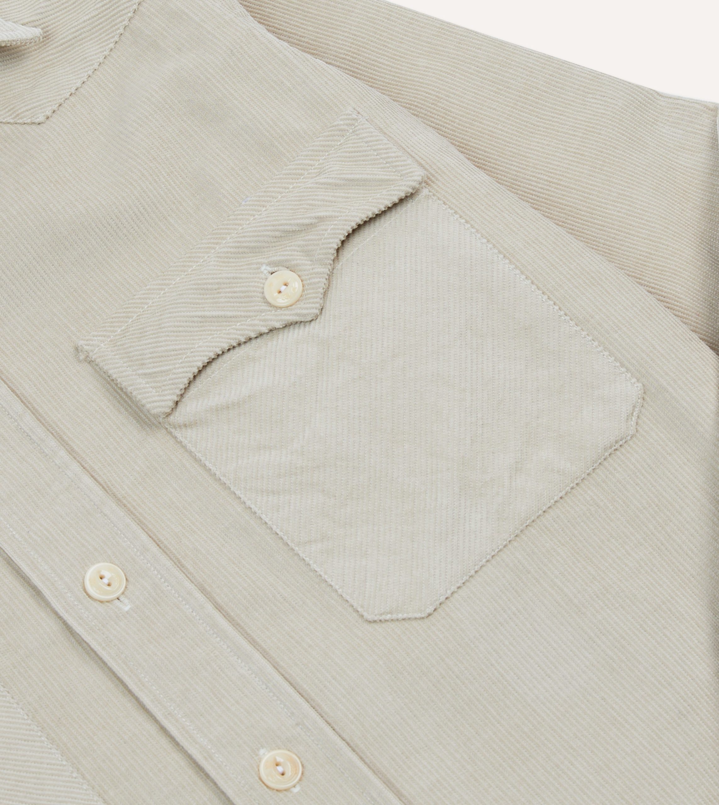 Ecru Corduroy Two-Pocket Western Shirt - Image 4