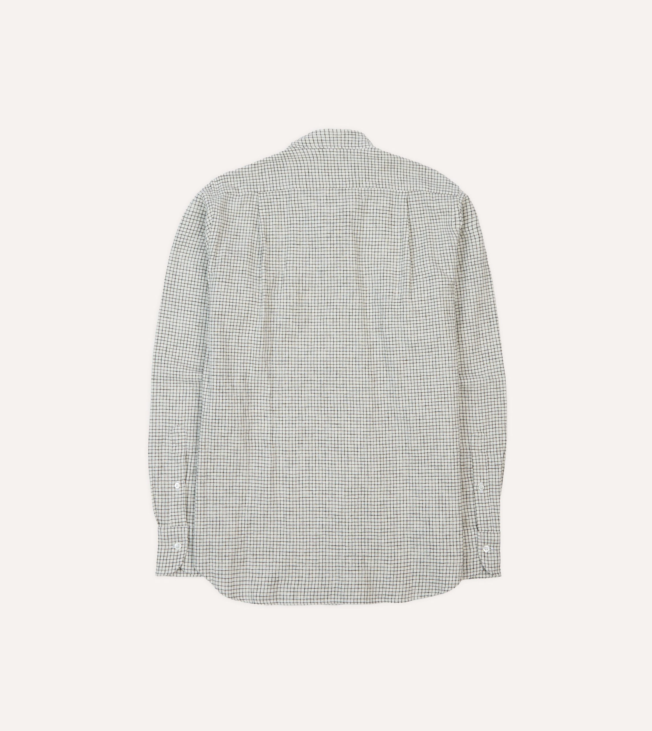 Ecru Check Linen-Cotton Mandarin Collar Shirt - Image 6