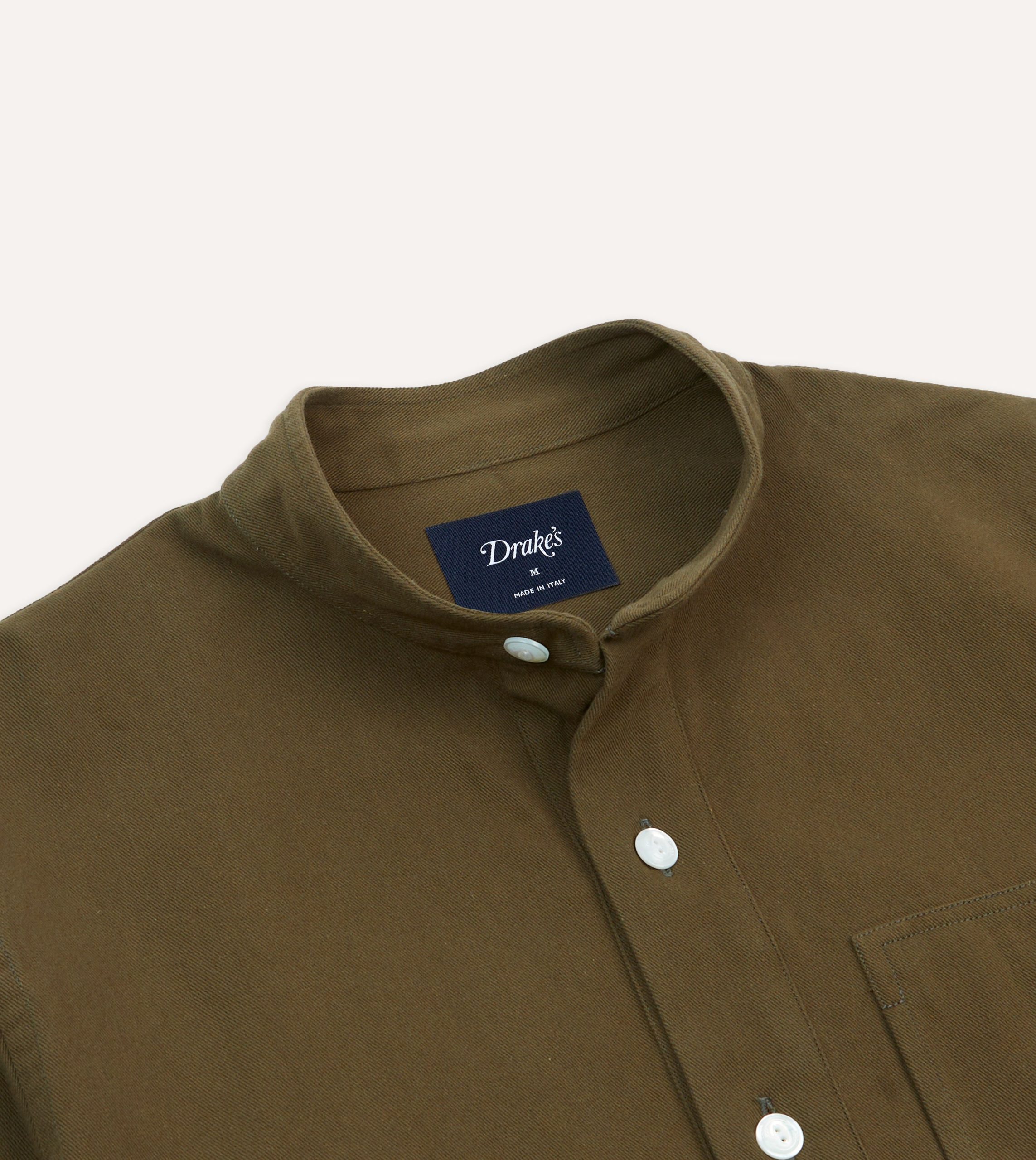 Brown Cotton Mandarin Collar Popover Shirt - Image 3