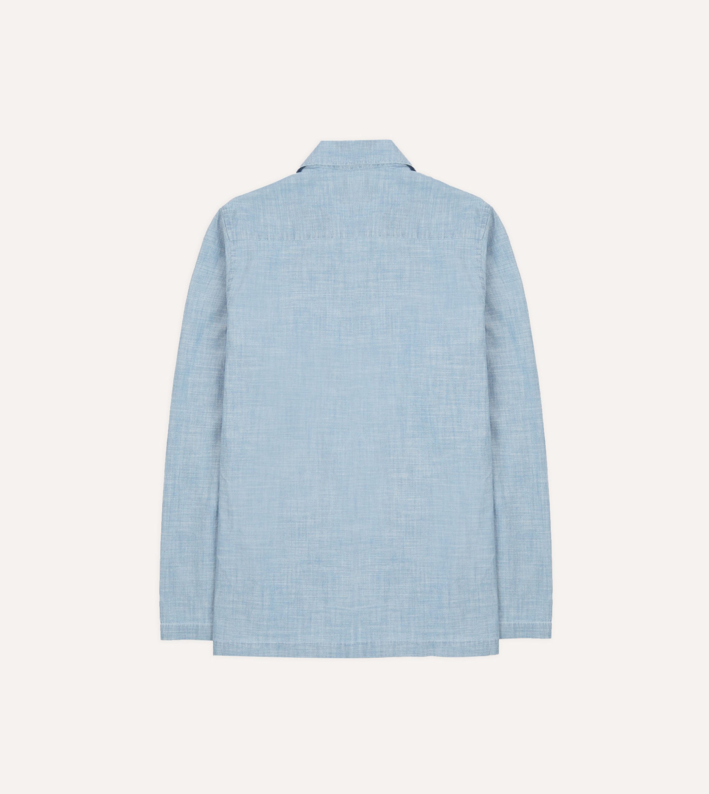 Blue Cotton Chambray Spread Collar Popover Shirt - Image 6