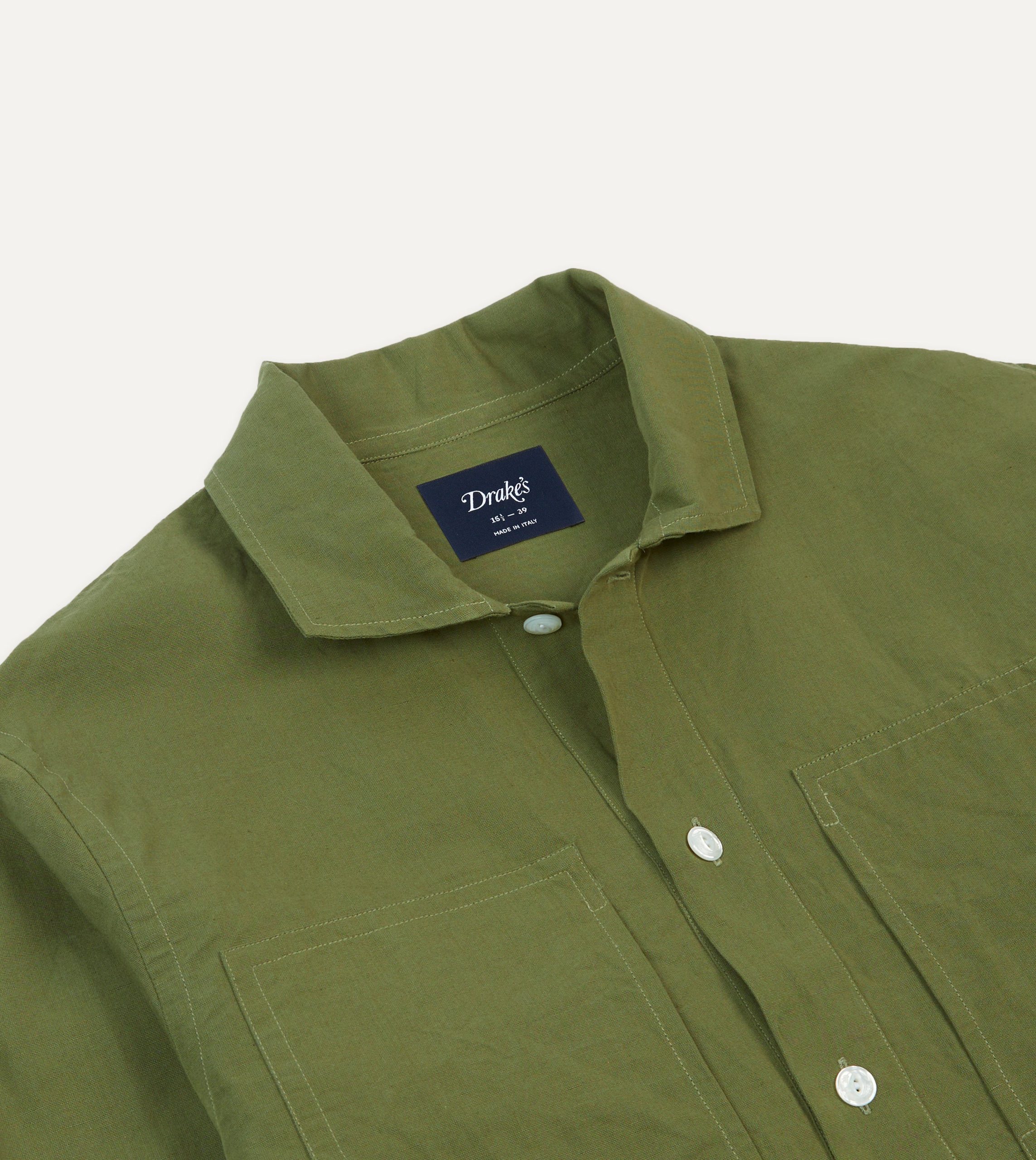Olive Cotton-Linen Popover Shirt - Image 3