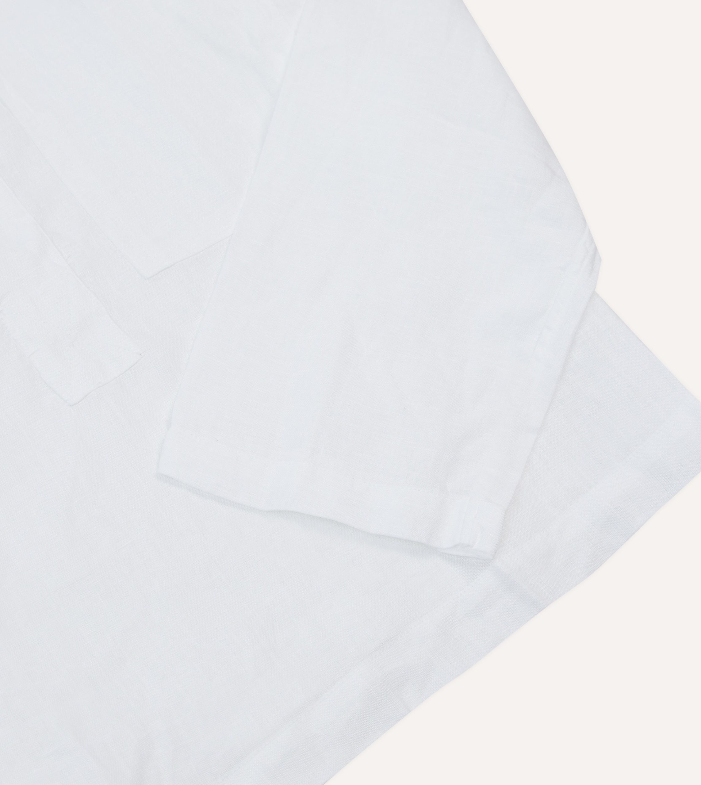 White Linen Mandarin Collar Popover Shirt - Image 5