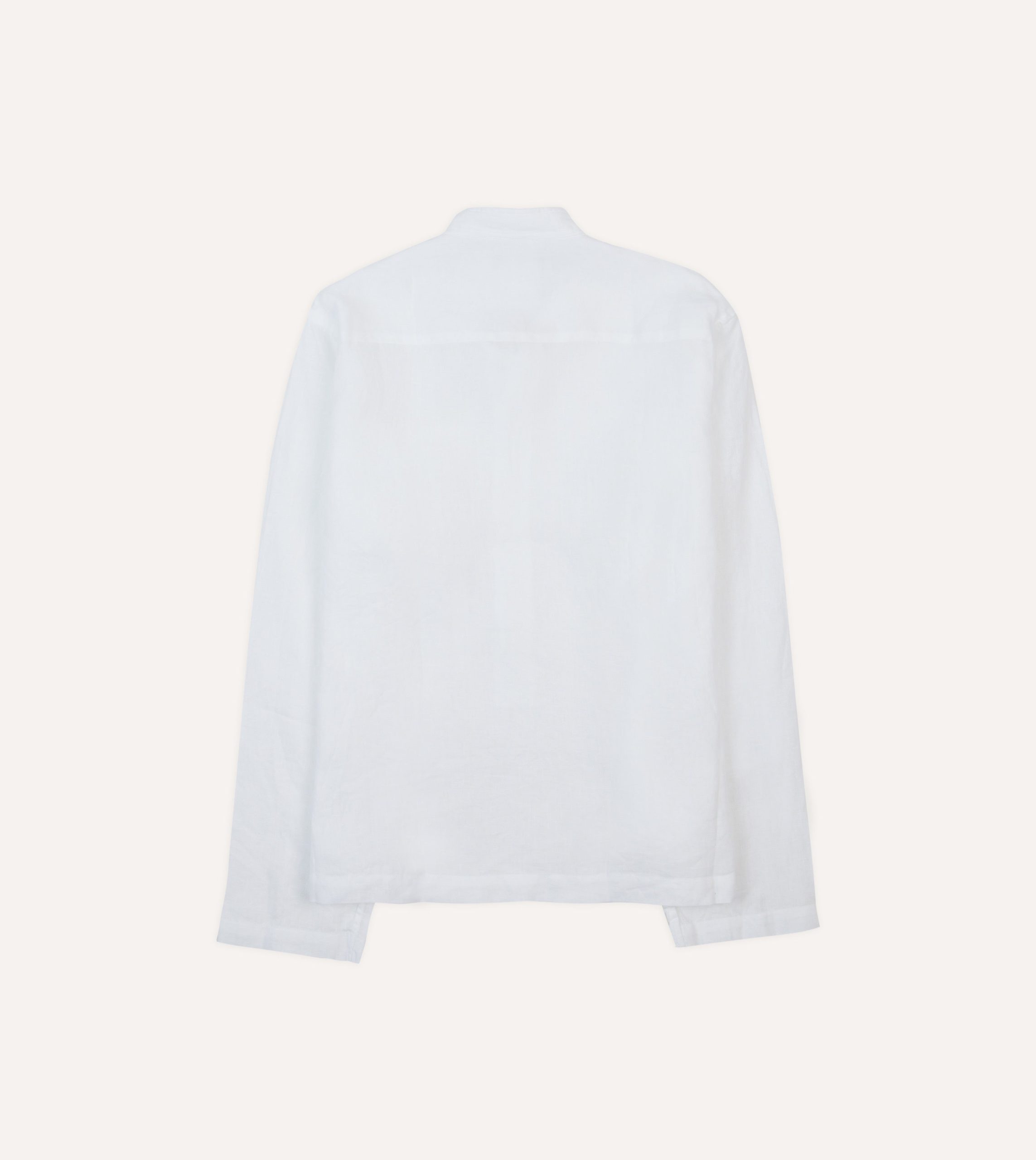 White Linen Mandarin Collar Popover Shirt - Image 6