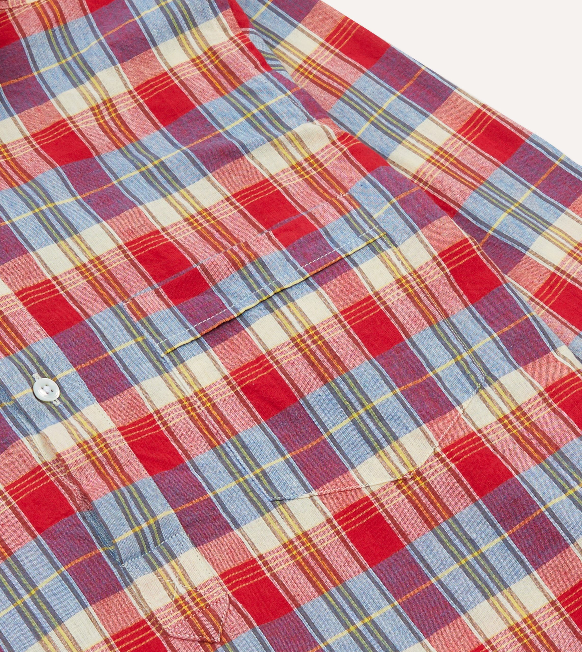Red and Blue Madras Check Cotton Button-Down Popover Shirt - Image 4