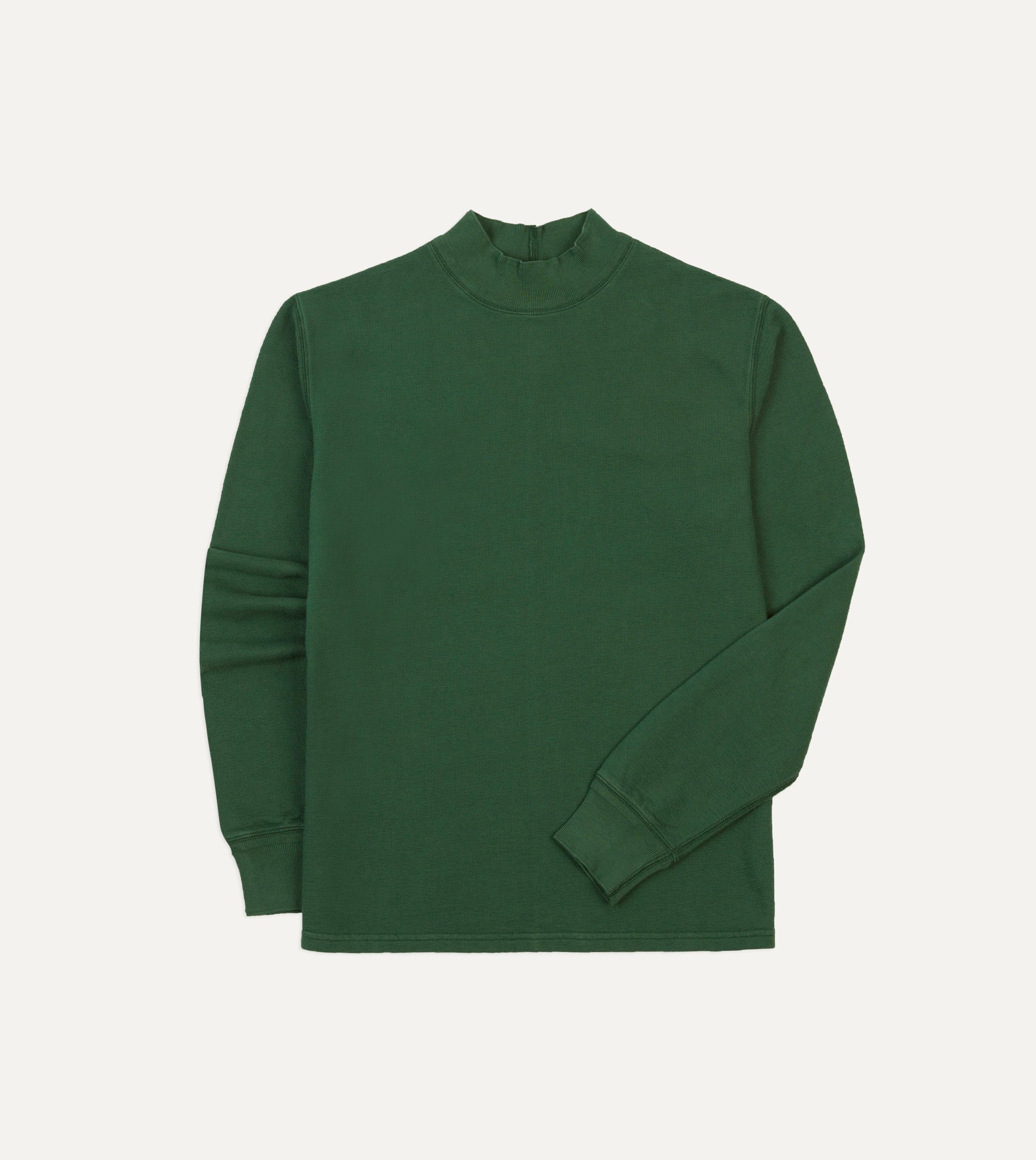 Green Cotton Long-Sleeve Mock Neck Hiking T-Shirt