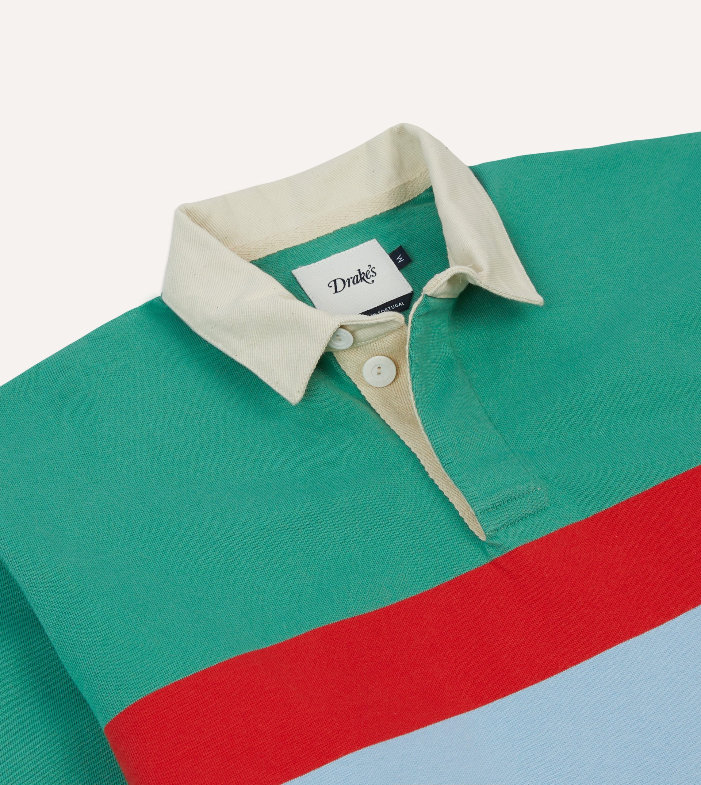 Green. Blue and Red Centre Stripe Cotton Rugby Shirt - Image 3
