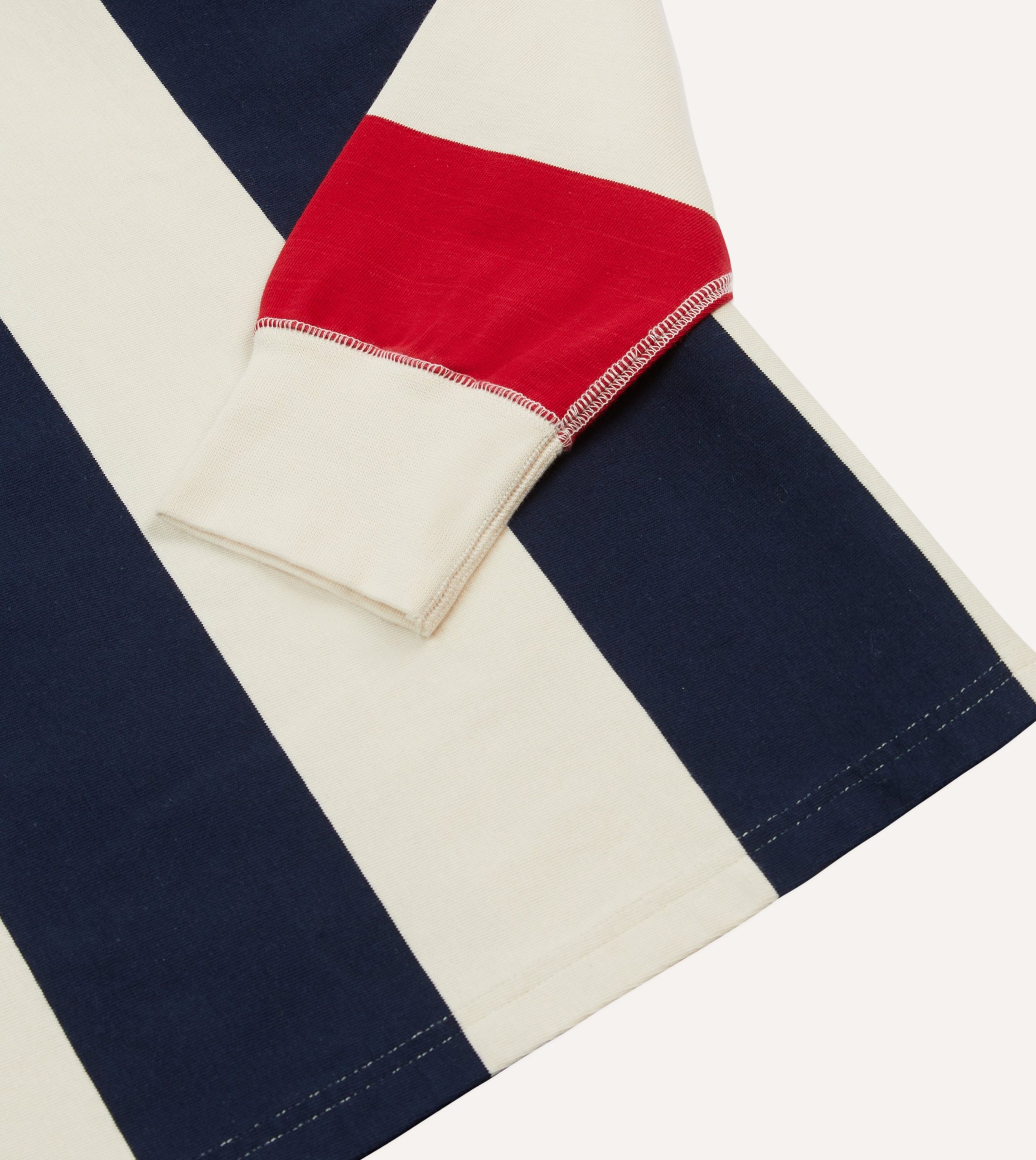 Navy. Red and Ecru Vertical Block Stripe Cotton Rugby Shirt - Image 5