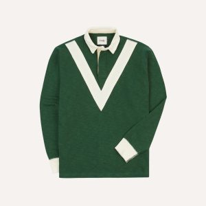 Green and Ecru Chevron Flamé Cotton Rugby Shirt