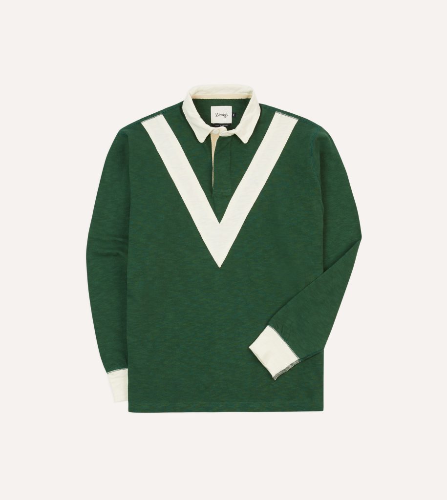 Green and Ecru Chevron Flam?? Cotton Rugby Shirt