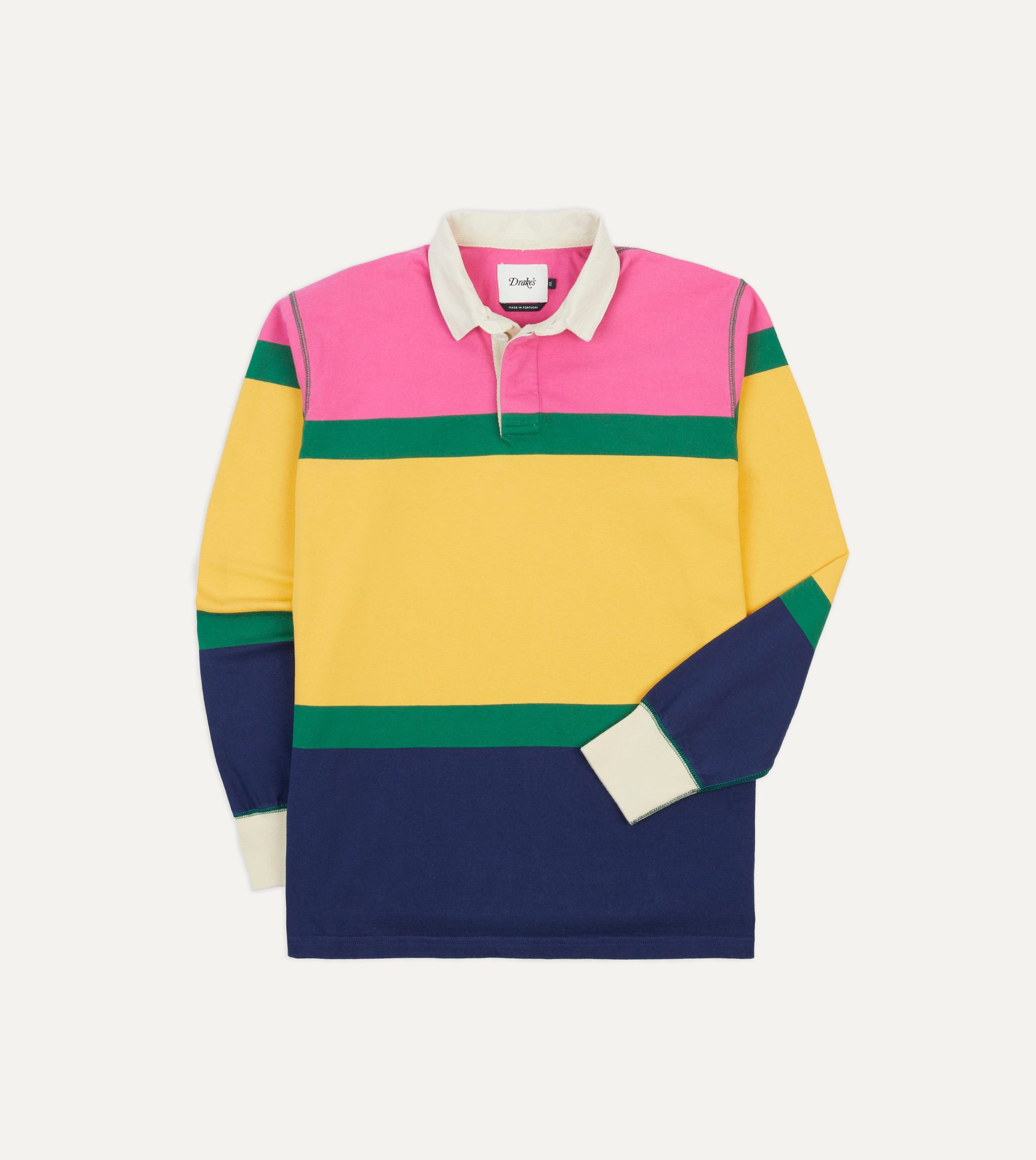 Pink. Green. Yellow and Navy Multi Stripe Cotton Rugby Shirt