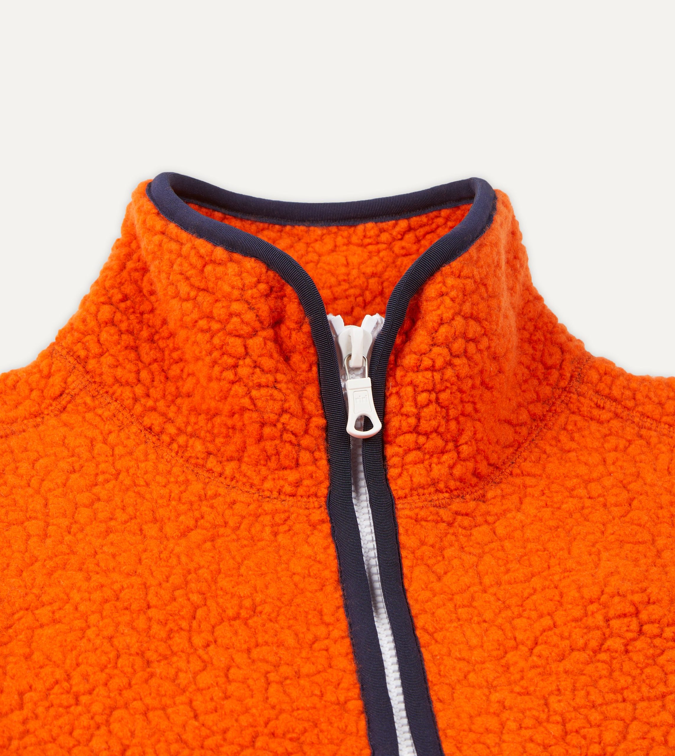 Orange Boucle Wool Zip Fleece Jacket - Image 3