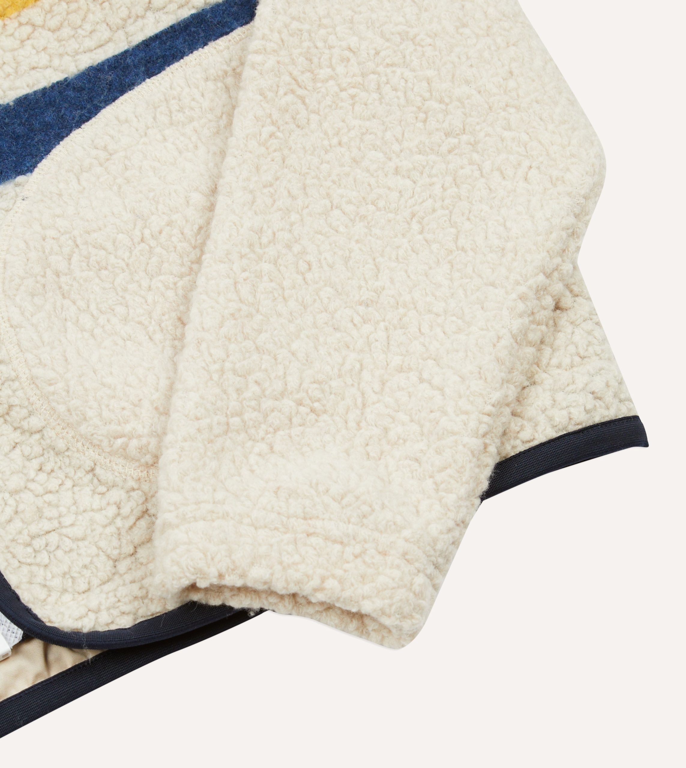 Ecru Stripe Boucle Wool Zip Fleece Jacket - Image 4