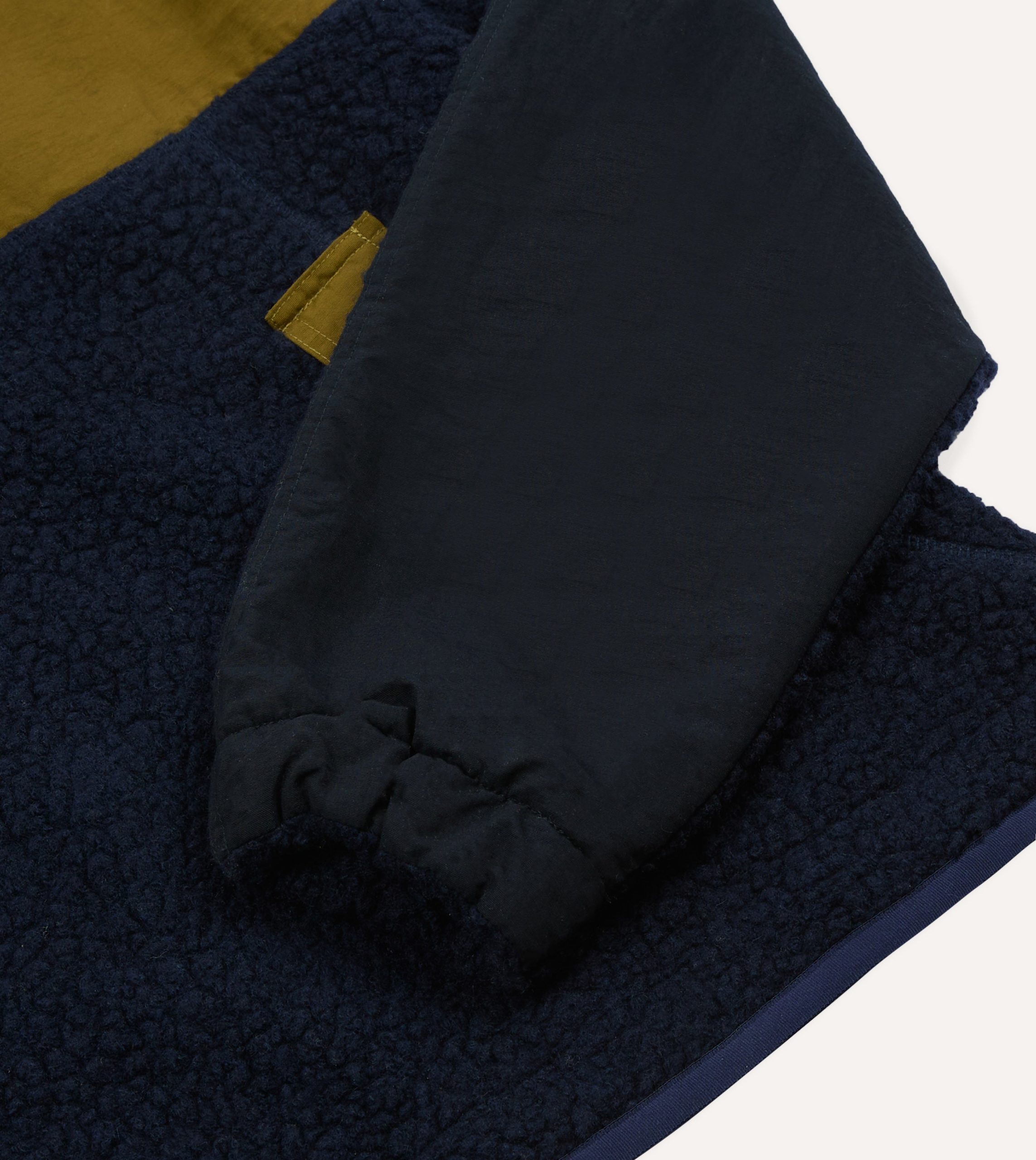 Navy. Ecru and Khaki Boucle Wool Half-Zip Fleece Jacket - Image 5
