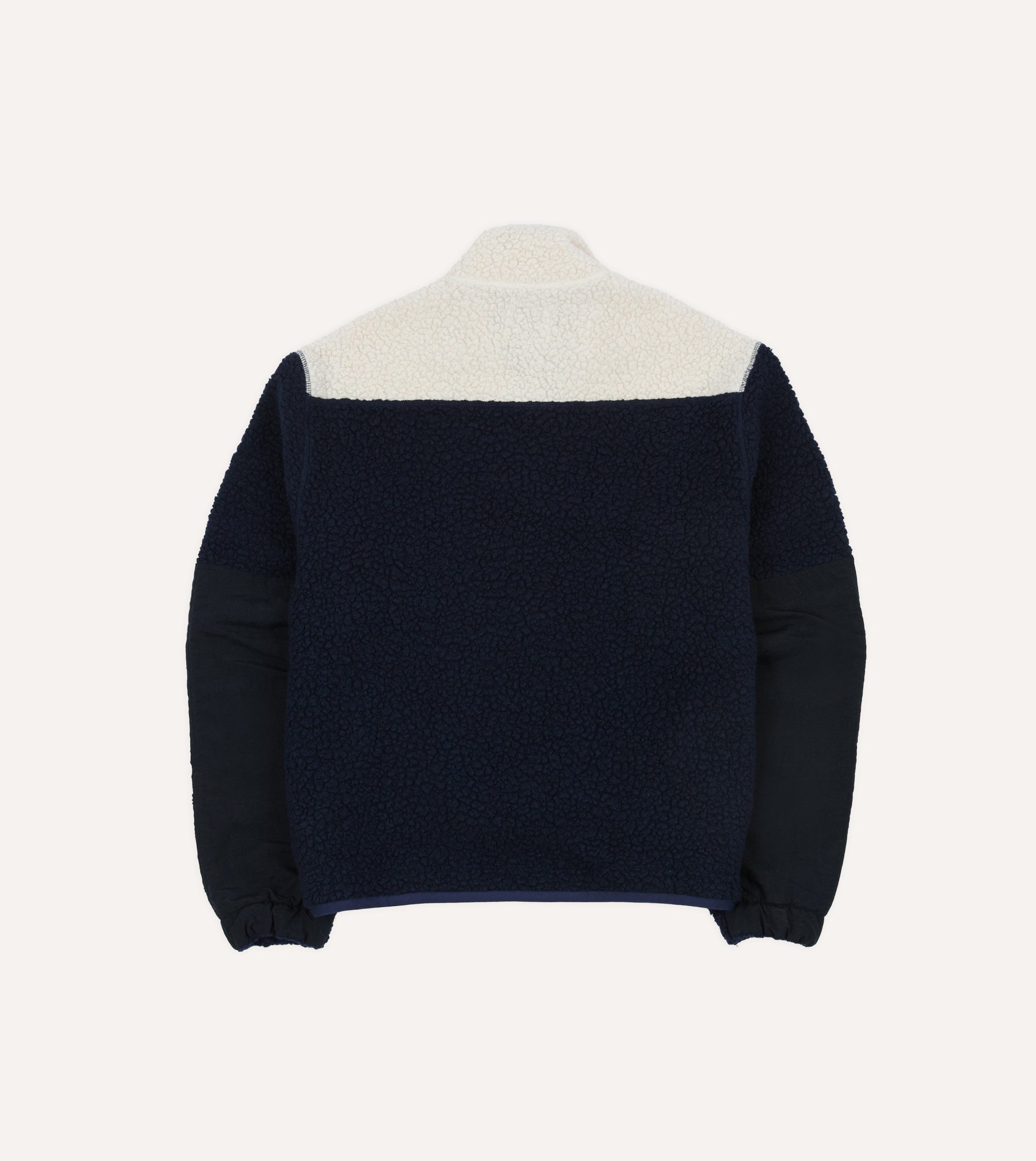 Navy. Ecru and Khaki Boucle Wool Half-Zip Fleece Jacket - Image 7
