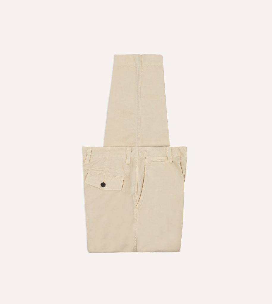 Cream Cotton Wide Leg Flat Front Chino