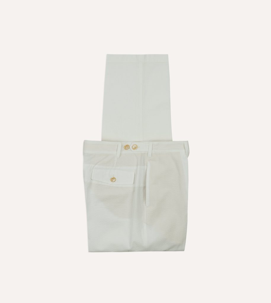Michael McGregor for Drake's White Seersucker Games Trousers