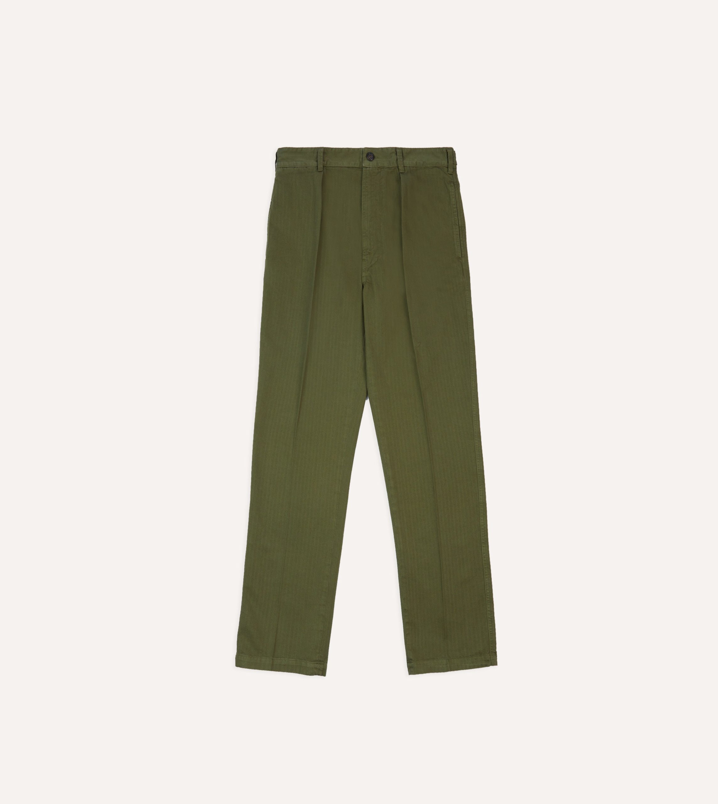 Olive Herringbone Cotton Games Trousers - Image 3