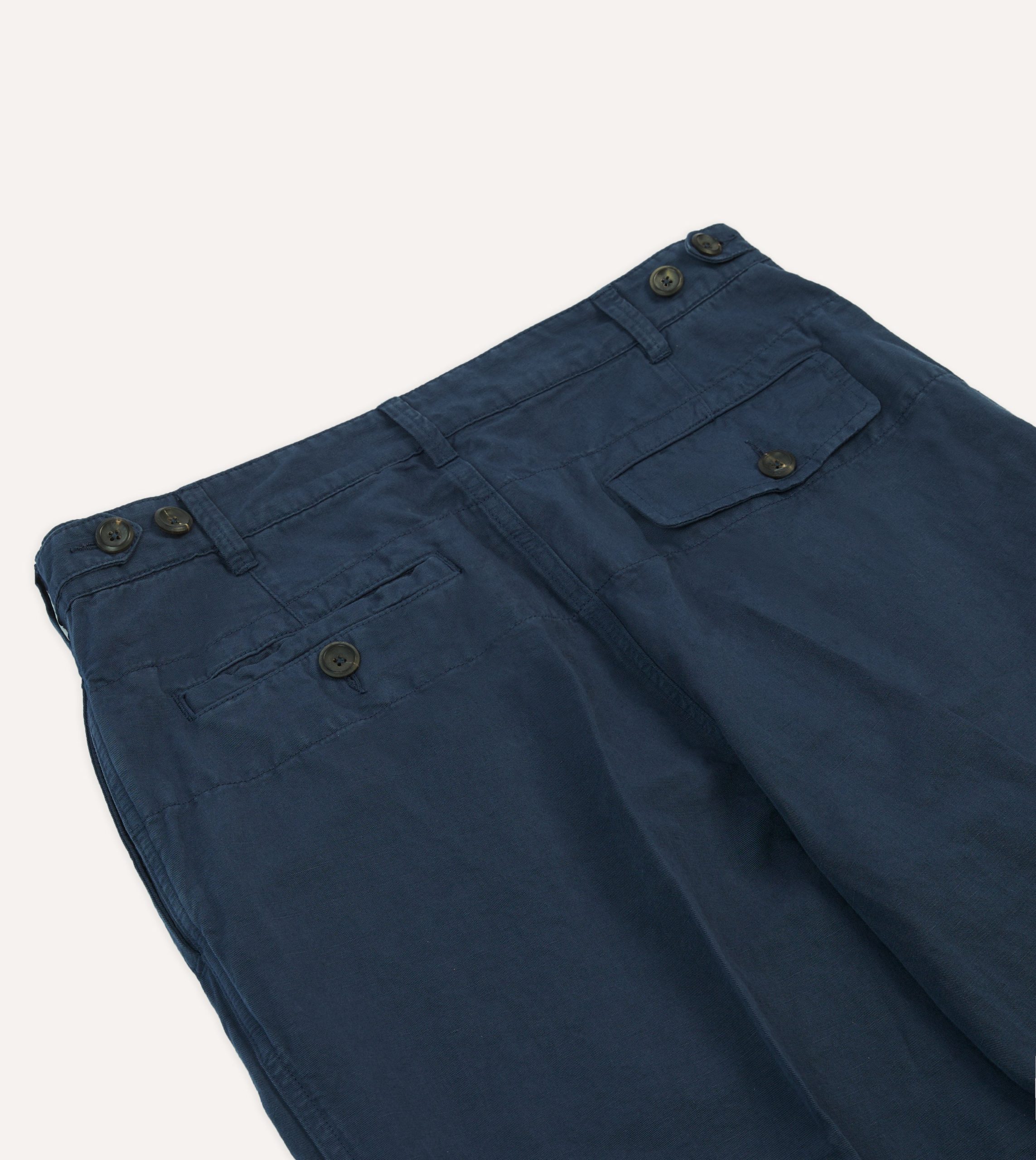 Navy Cotton Linen Games Trousers - Image 5